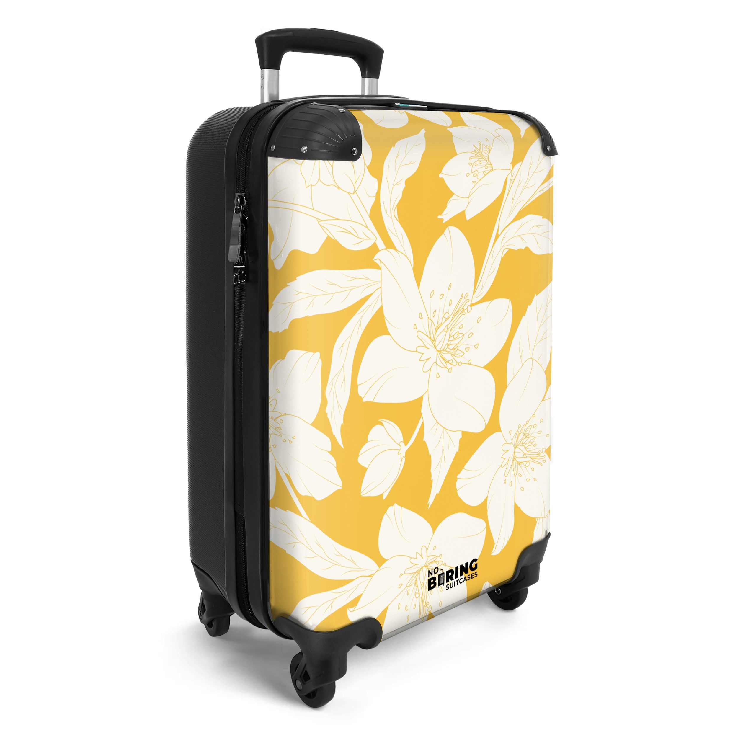 NoBoringSuitcases.com© Hartschalen-Trolley Gelb mit weißen Blüten günstig online kaufen