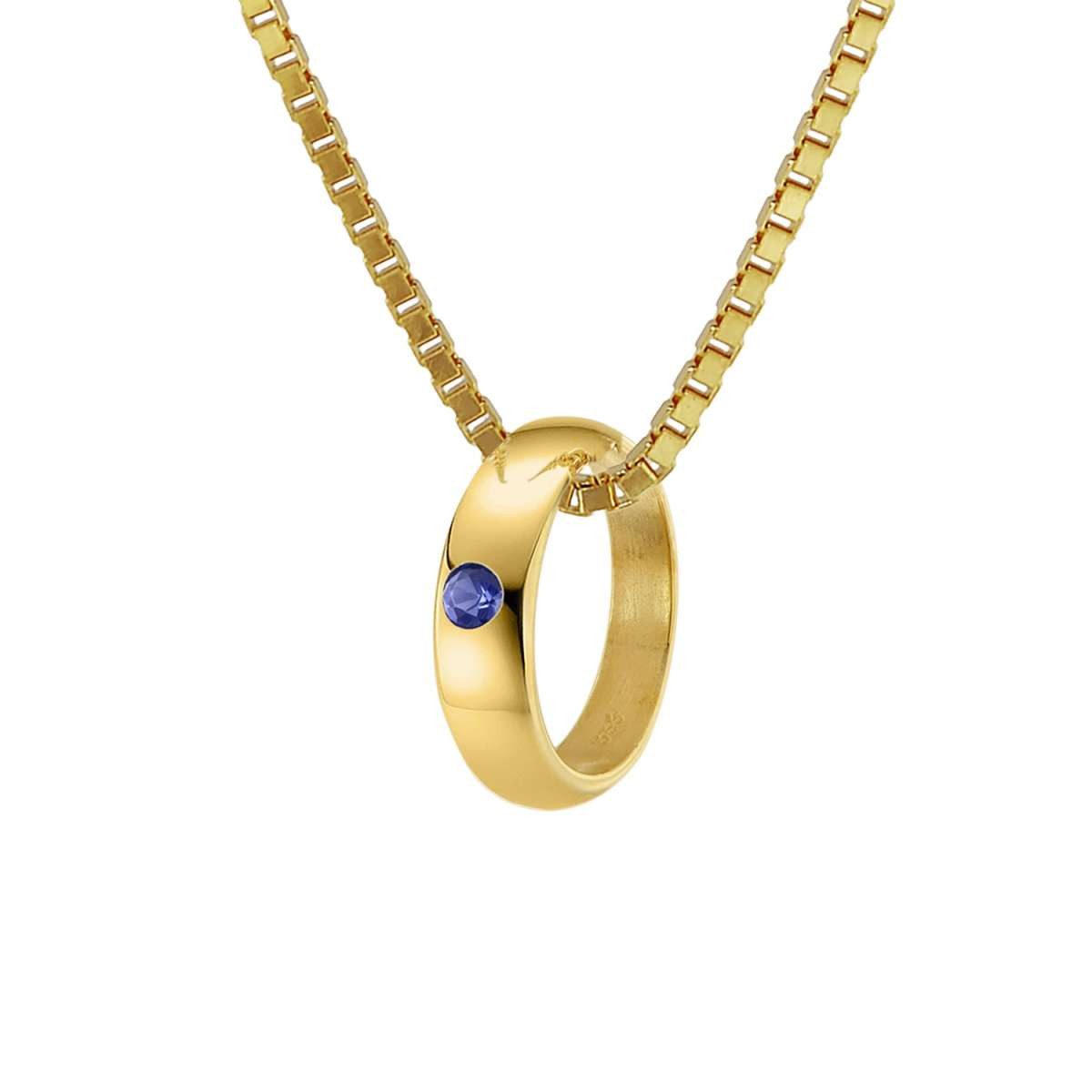 trendor Kette mit Anhänger 75122, Taufring mit Saphir Gold 585 an goldplattierter 40/38 cm