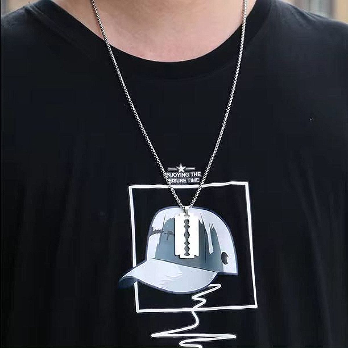 KARMA Kette mit Anhänger Herrenkette Edelstahl Silber mit Anhänger Rasierkl günstig online kaufen