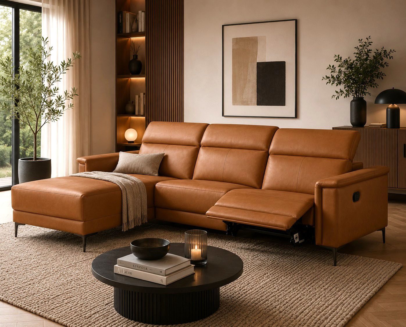 OTTO home Ecksofa LUND, Naturleder, L-Form, 261cm, man./elektr. Relaxfunktion (USB-A), und Kopfteilverstellung