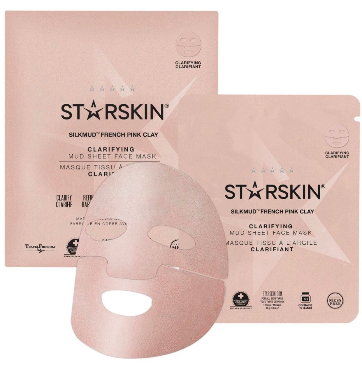 HairGecko Ski Starskin Silkmud French Pink Clay Clarifying Mud Sheet Face Mask