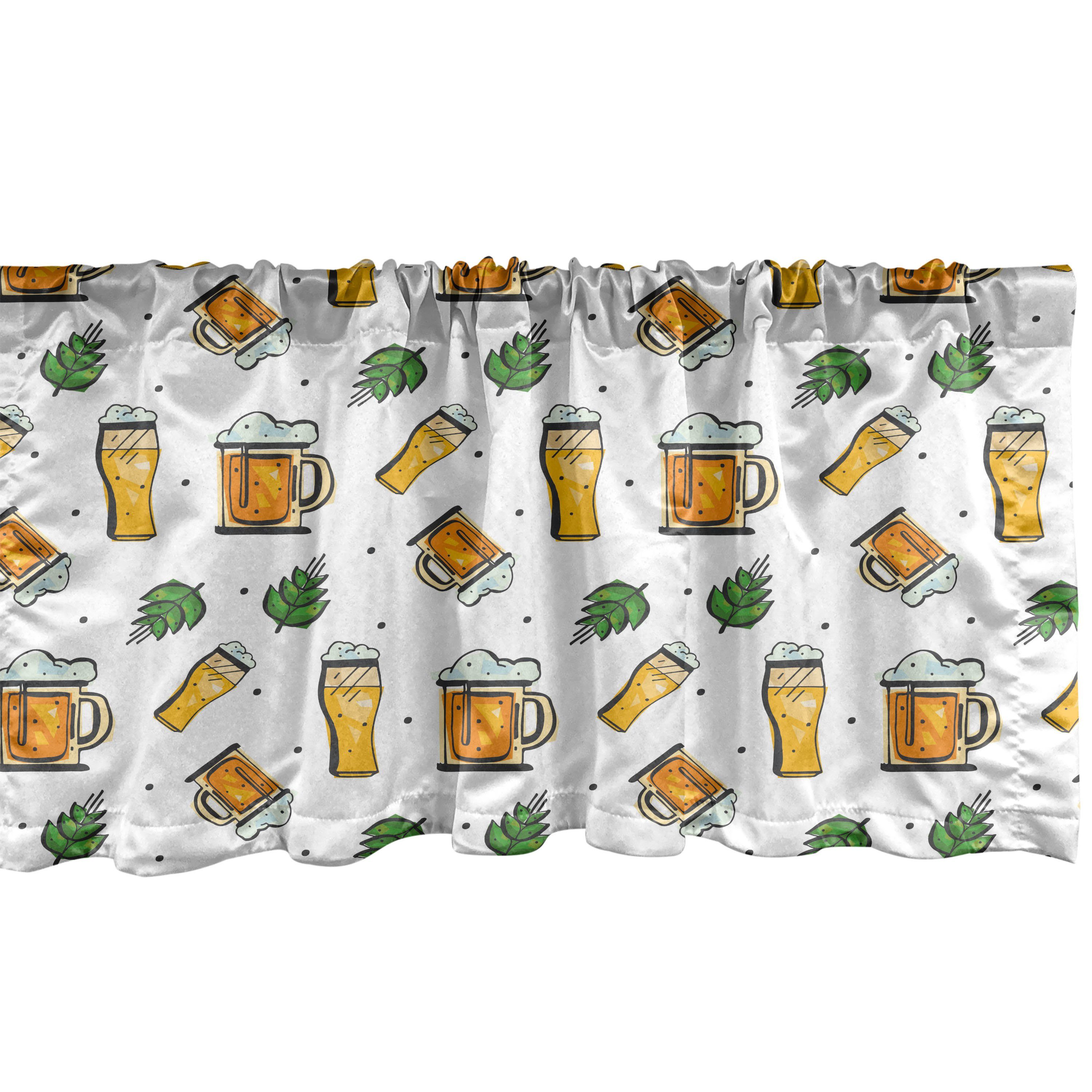 Scheibengardine Vorhang Volant für Küche Schlafzimmer Dekor mit Stangentasche, Abakuhaus, Microfaser, Bier Alkohol zu trinken Tassen und Gläser