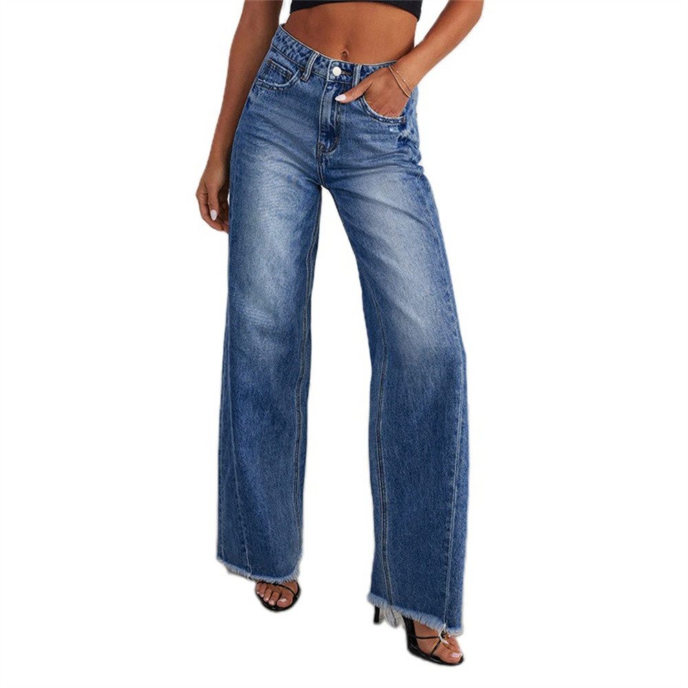 AFAZ New Trading UG Loose-fit-Jeans Sommerliche Damenjeans, verwaschenes Blau, Stretch, weites Bein