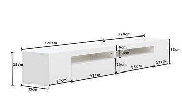 Ulife Lowboard weißer TV-Schrank, Tischplatte & Türverkleidungen, TV-Kommode mit variable LED-Beleuchtung, B:240cm