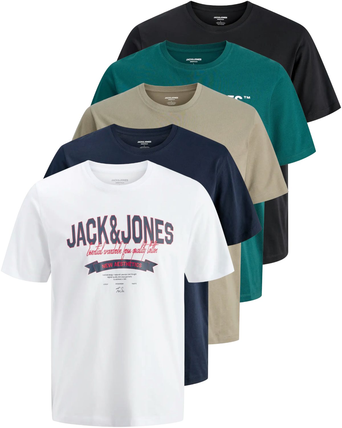 Jack & Jones Print-Shirt Bedrucktes T-Shirt aus Baumwolle (5er-Pack)