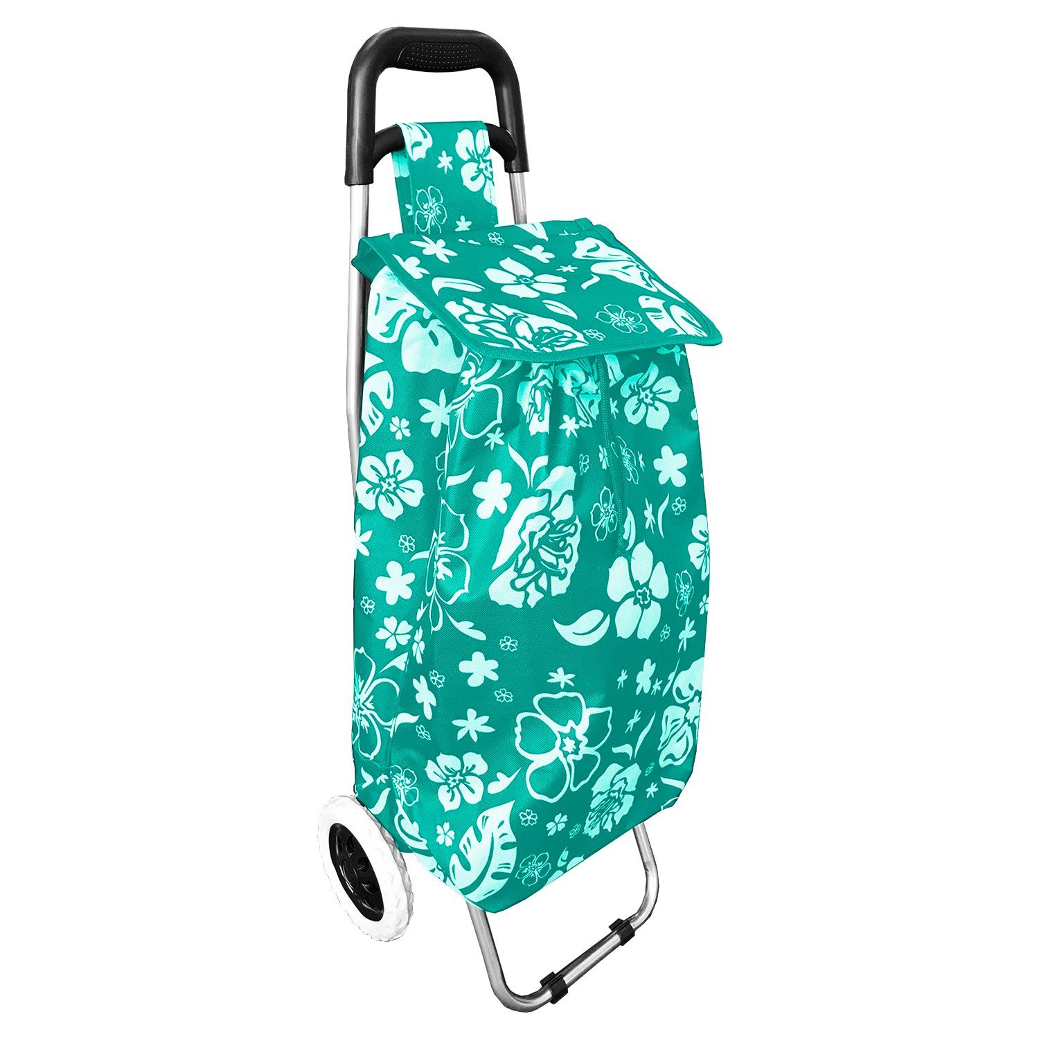 Mojawo Reisetasche Einkaufstrolley Mint mit Blumenmuster + Rädern / klappbar
