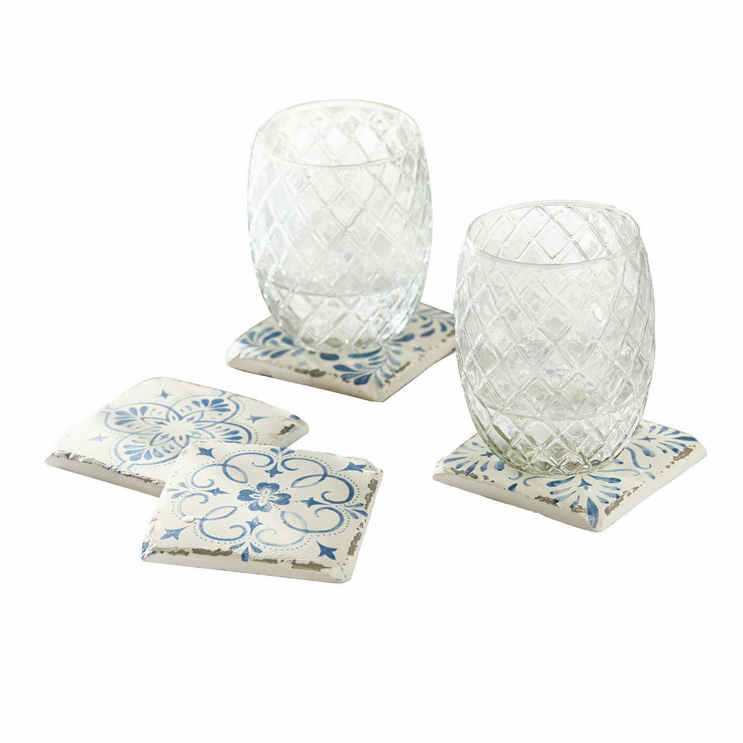 Mirabeau Getränkeuntersetzer Untersetzer 4er Set Évry weiß/blau