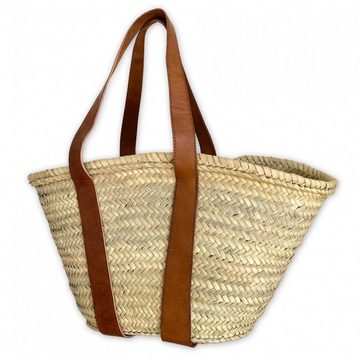 l-artisan Korbtasche, Marokkanische Tragetasche, Einkaufstasche, Strandtasche, Handgefertigt PALMBLATT-TASCHE mit Ledergriffen IBIZA-1C