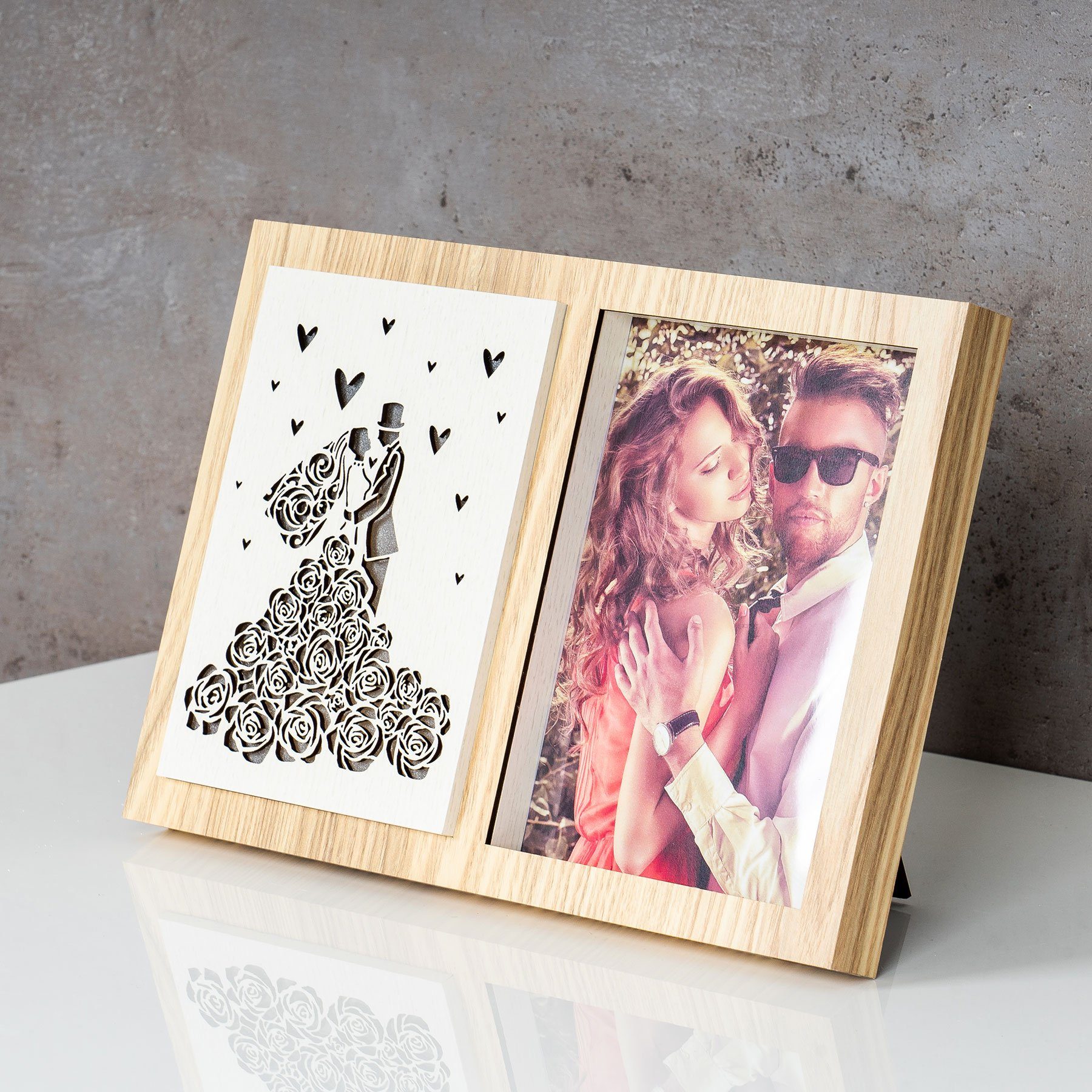 Hochzeit Foto Holz Levandeo® Tischdeko Bilderrahmen 15x20cm Fotorahmen Bilderrahmen, LED