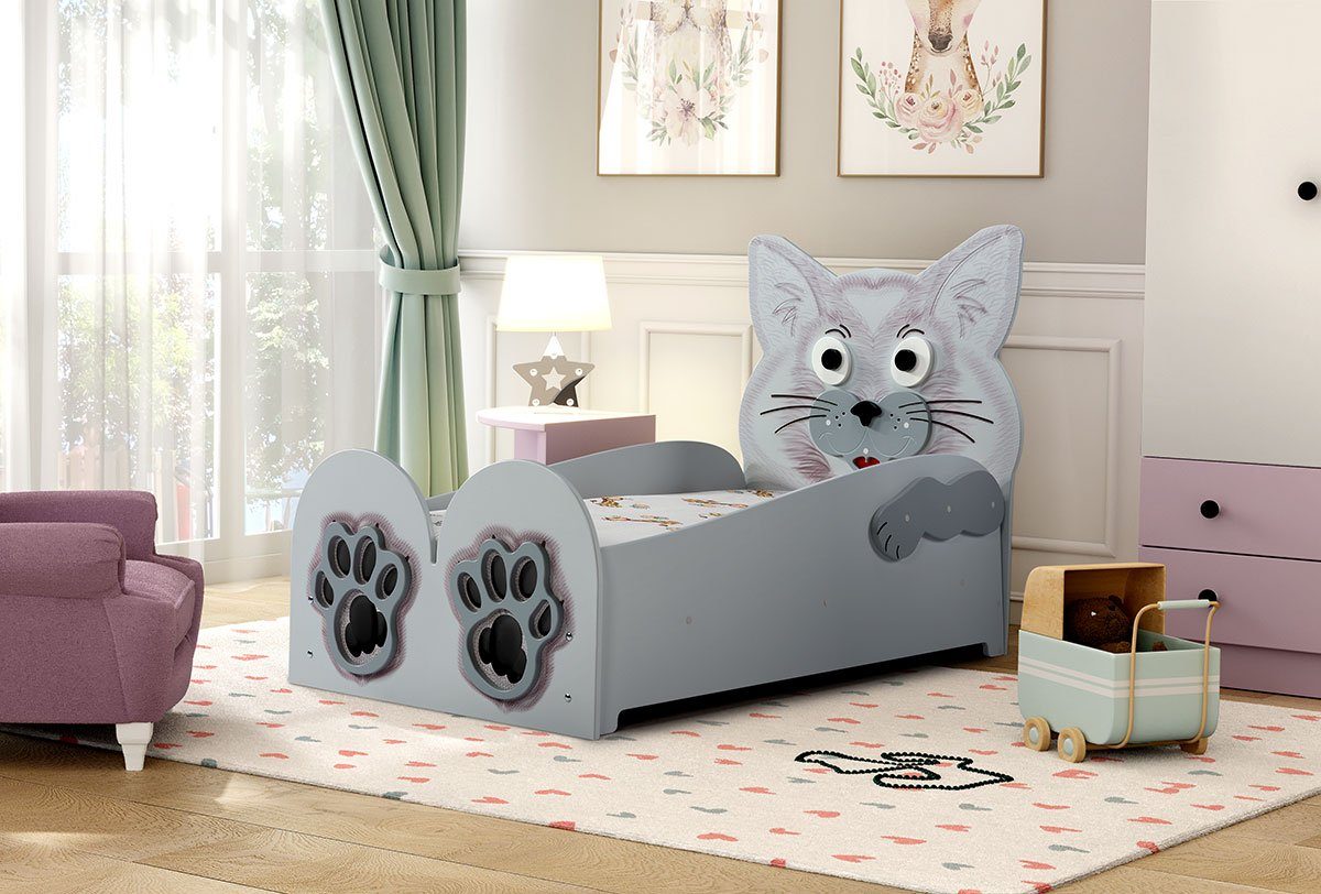 Kinderbett [Cat Small oder Big] Kinderzimmerbett in Grau Hochwertiges MDF