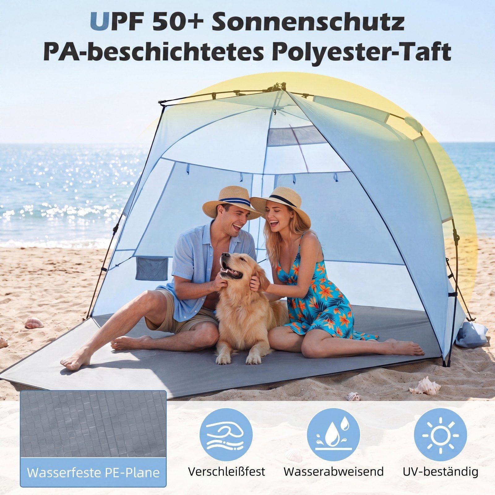 COSTWAY Strandmuschel, Personen: 4, Pop Up Strandzelt mit Tasche, UV-Schutz