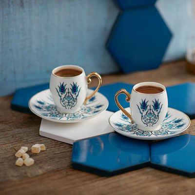 Karaca Kaffeeservice Iznik 4 teiliges Mochatassen Espressotassen Set für 2 Personen