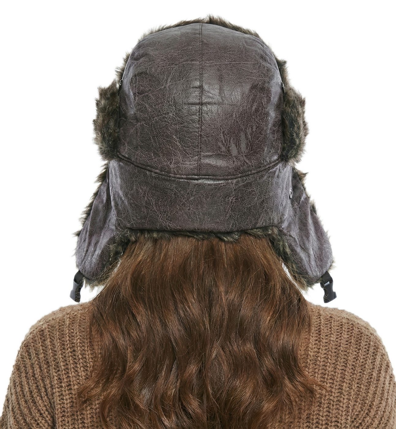 dy_mode Ohrenmütze Damen Pilotenmütze Fliegermütze Herren Mütze mit Ohrenklappen mit Ohrenklappen, mit Kunstfell-Besatz