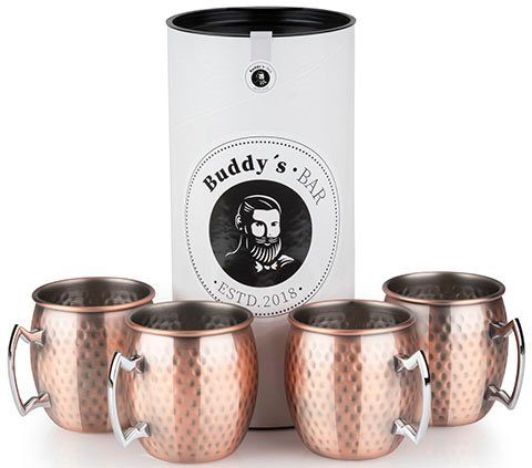 Buddy's Becher Buddy´s Bar, 4-tlg., Edelstahl, Moscow Mule Becher, 500 ml, hochwert. Edelstahl, Hammerschlag-Effekt