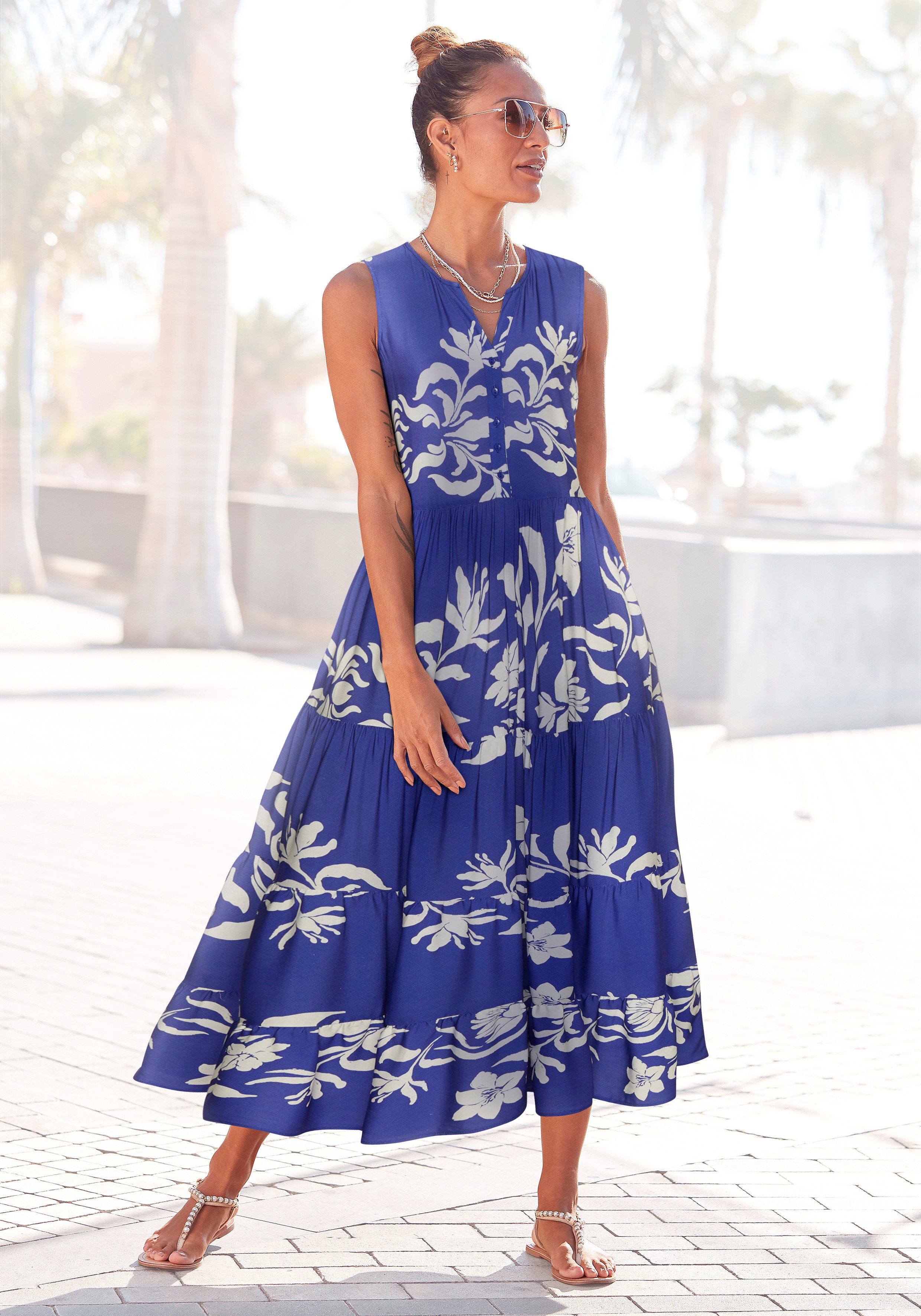 LASCANA Druckkleid mit Volants günstig online kaufen