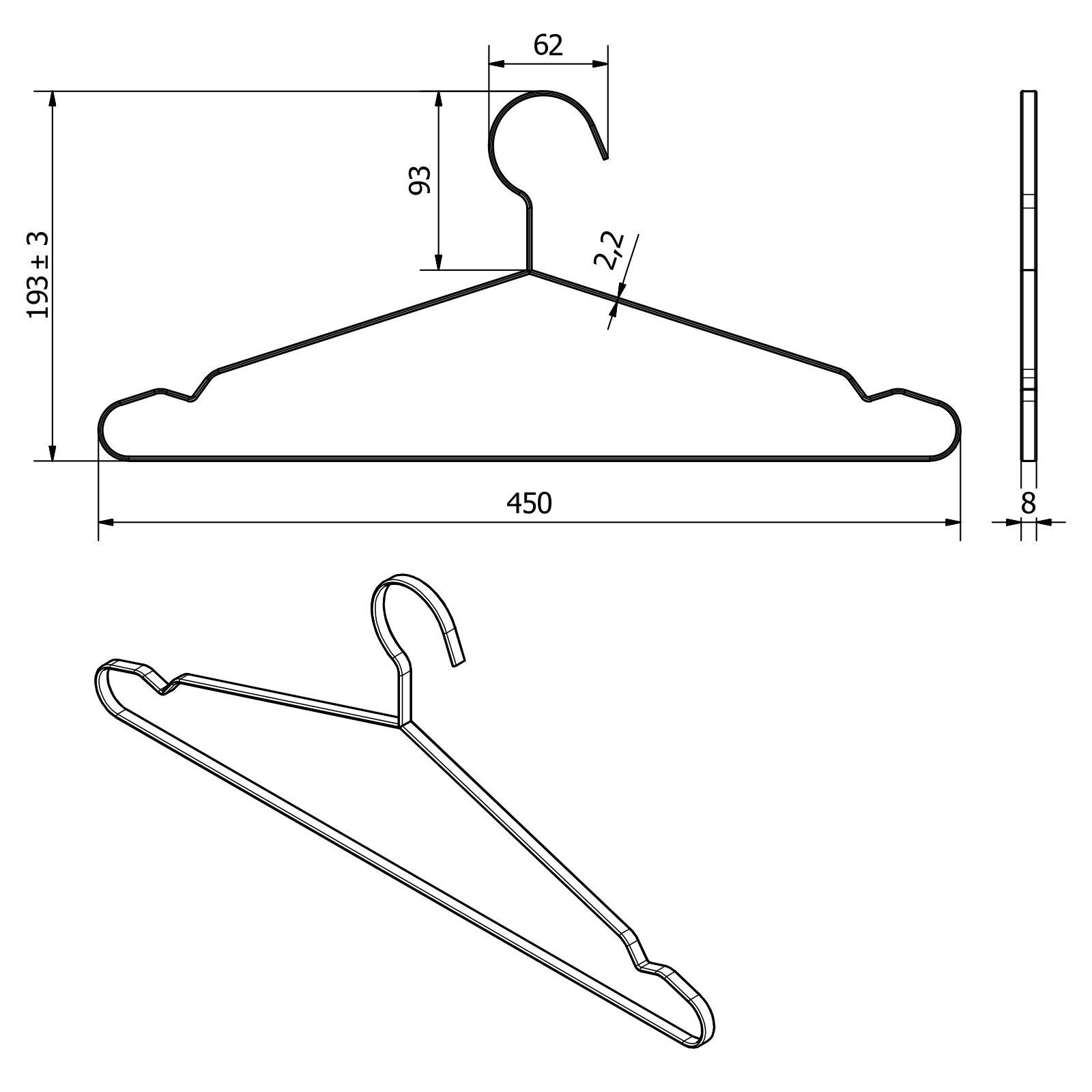 SO-TECH® Kleiderbügel Garderobenbügel Design Edelstahl 450 x 193 mm mit Haken, (Spar-Set, 10-tlg), Stärke 8 x 2,5 mm, mit spezieller Antirutsch-Nut – Bild 4 von 5