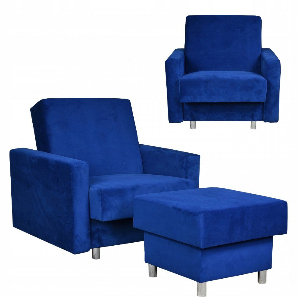 Family Meble Sessel Family Meble Schlafsessel Alicja mit Hocker Bettkasten Velours 97x95x9