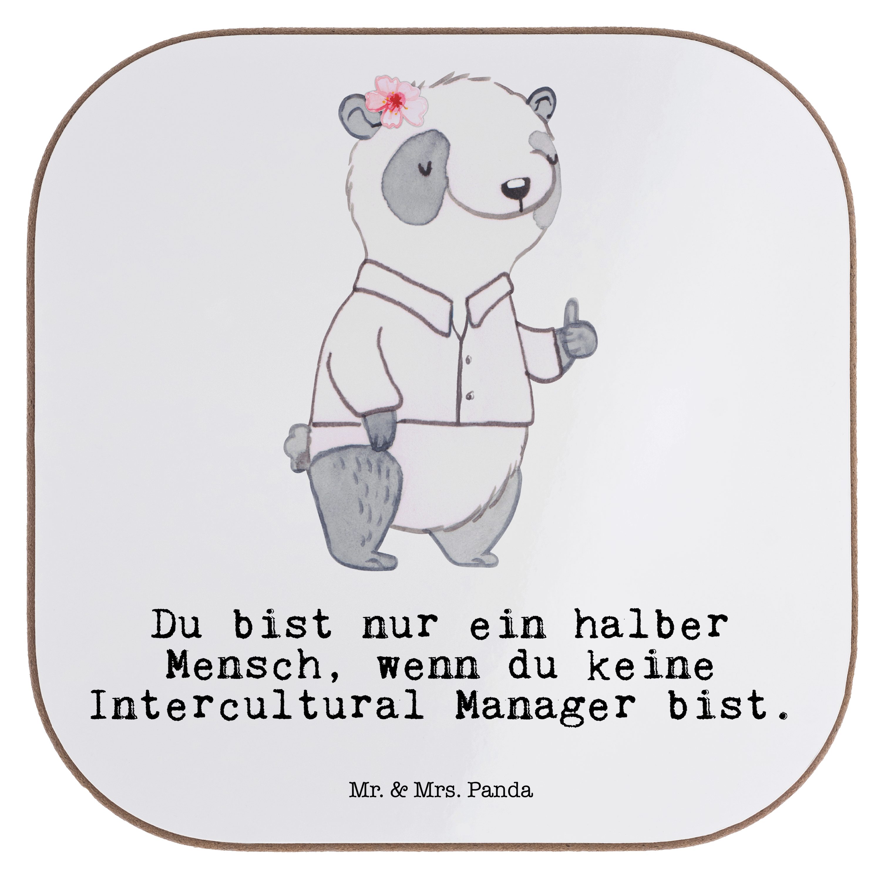 Weiß Herz Intercultural Mrs. & Geschenk, Mr. Panda mit - Getränkeuntersetzer Firma, - 1-tlg. Mitarbeiter, Manager