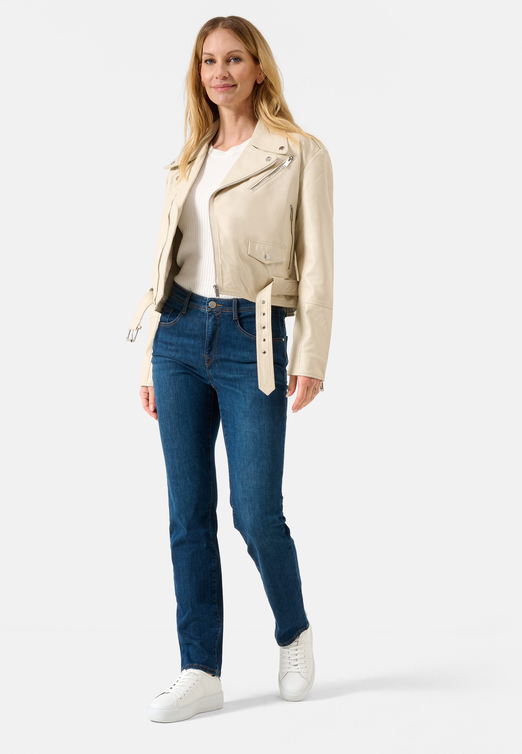 RICANO Lederjacke Hera Lederjacke mit Gürtel und Reverskragen