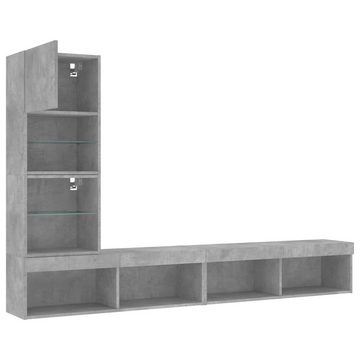 vidaXL TV-Schrank 4-tlg. Wohnwand mit LED-Beleuchtung Betongrau Holzwerkstoff (1-St)