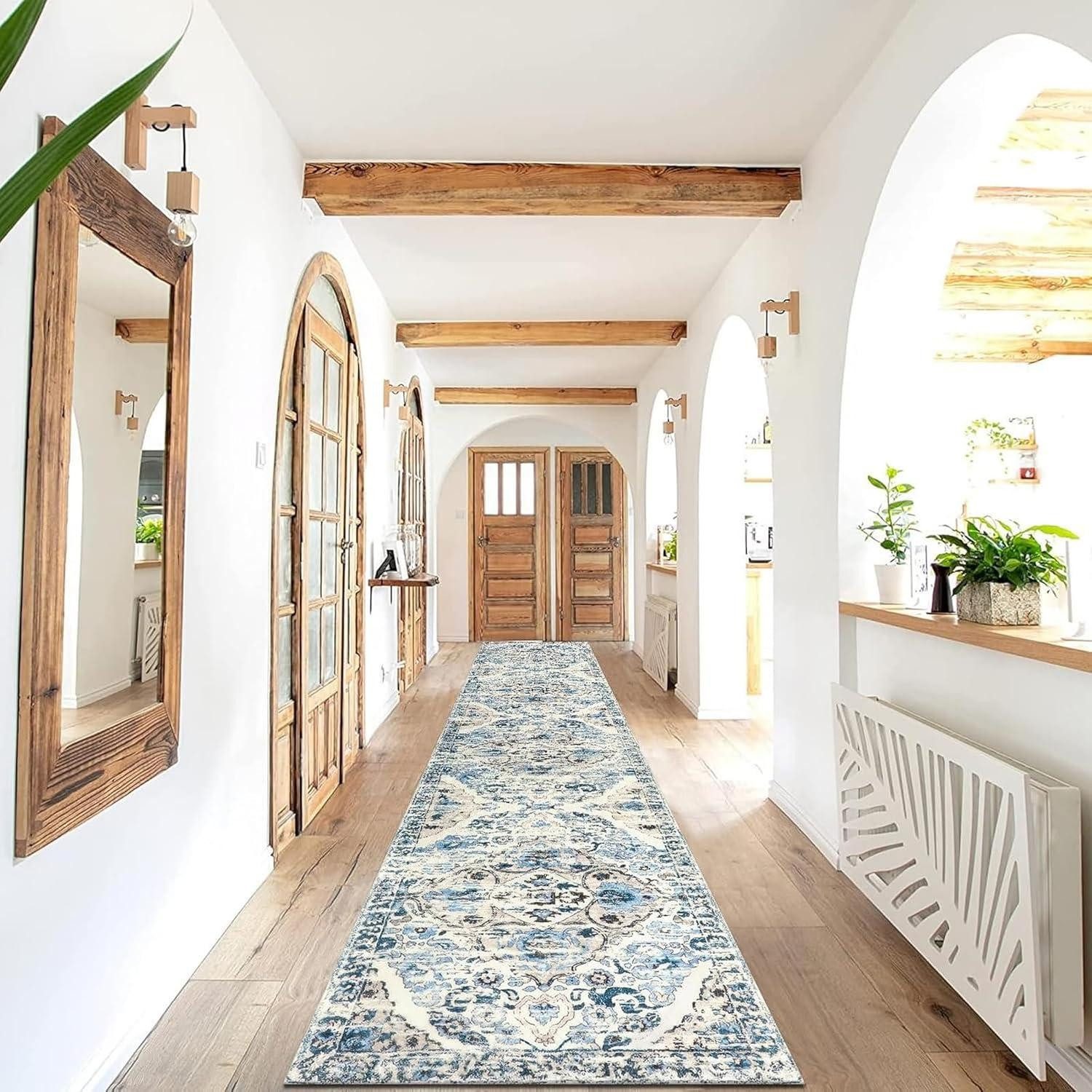 Küchenläufer Enyhom Langer Flur Teppich Läufer 60x305cm Blau Klassisch Waschbar