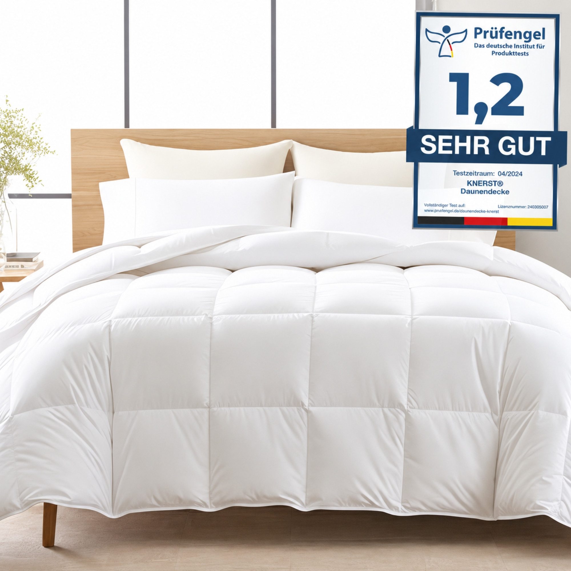 KNERST Daunenbettdecke für hohen Schlafkomfort. Waschbar bei 40 °C., Füllung: 100% Daunen & Federn, Mittel Warm, 135x200cm, Ganzjahresdecke, atmungsaktiv, ohne Lebendrupf