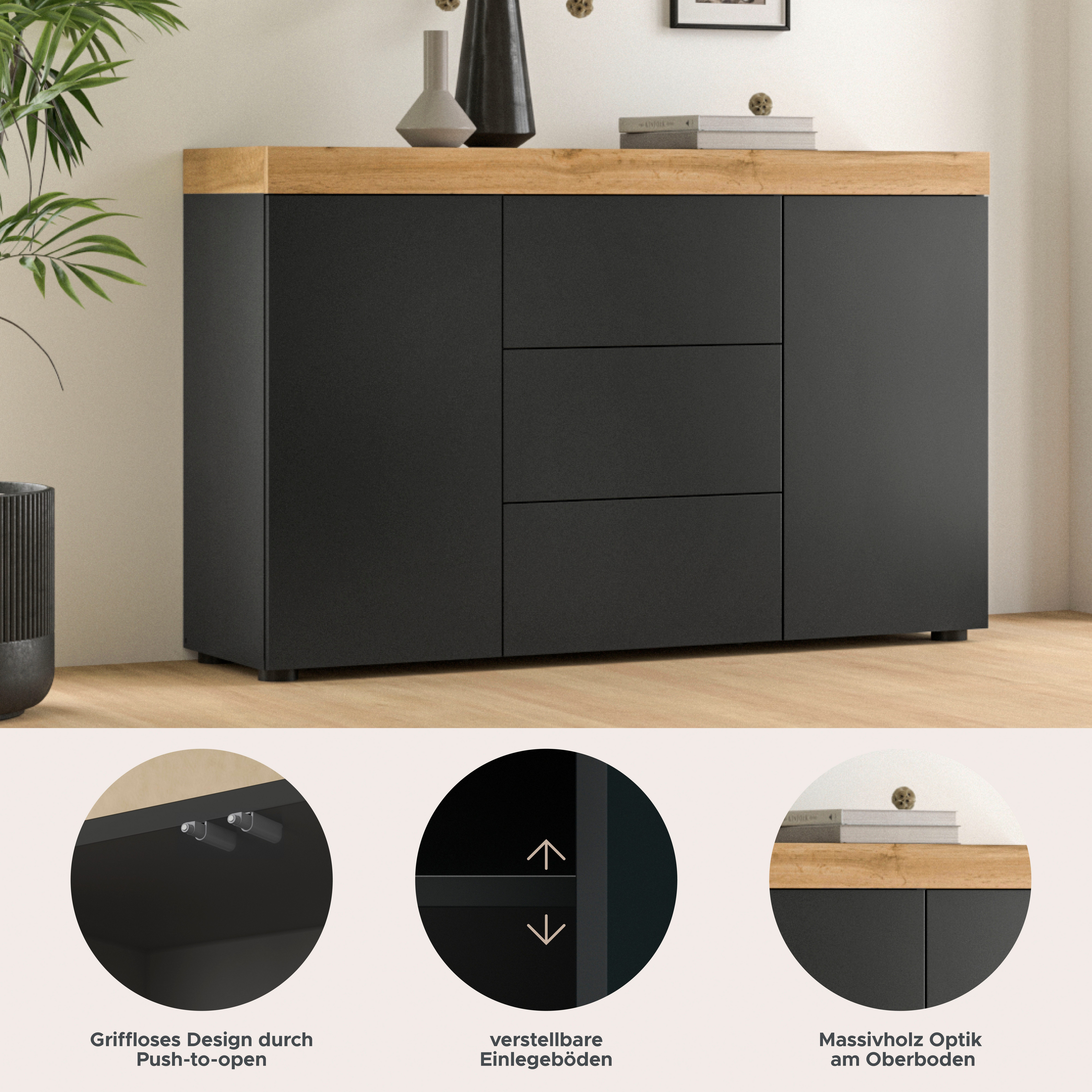 OTTO home Sideboard MAMBO (1 St., 2 farbige Ausführung, in verschiedenen Farben erhältlich), Sideboard, Kommode, Wohnzimmer, Flur, Arbeitszimmer
