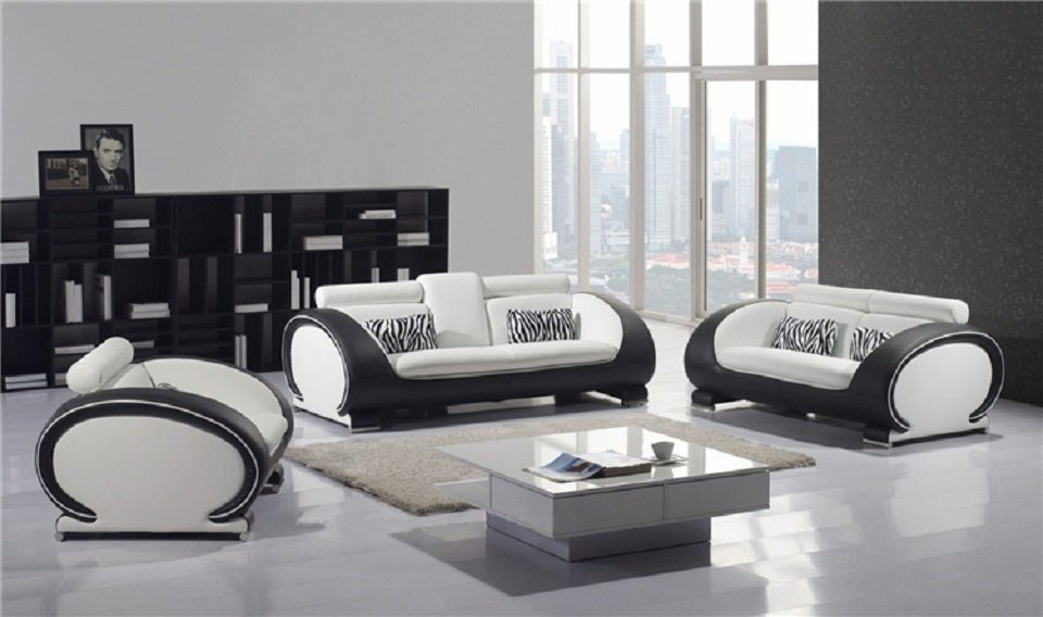 Europe Sofas Set in Sitzer Design Sofa Leder Weiß/Schwarz Couchen Sofagarnitur Polster JVmoebel Made Sofa, 32