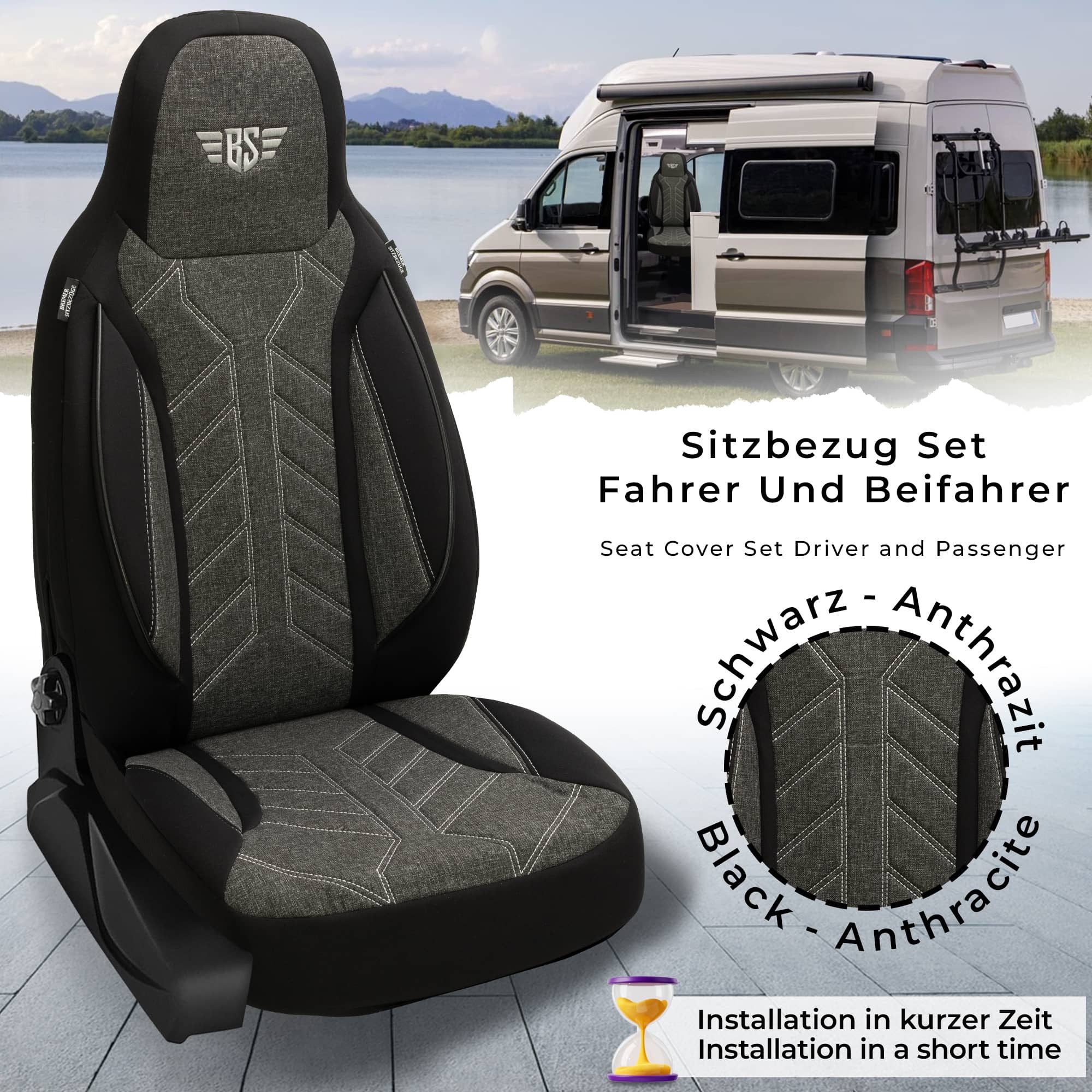 BREMER SITZBEZÜGE Autositzbezug für für Forster Teilintegriert (PLKT204), Set, Schonbezüge Sitzbezüge Fahrer und Beifahrer, in Schwarz/Anthrazit