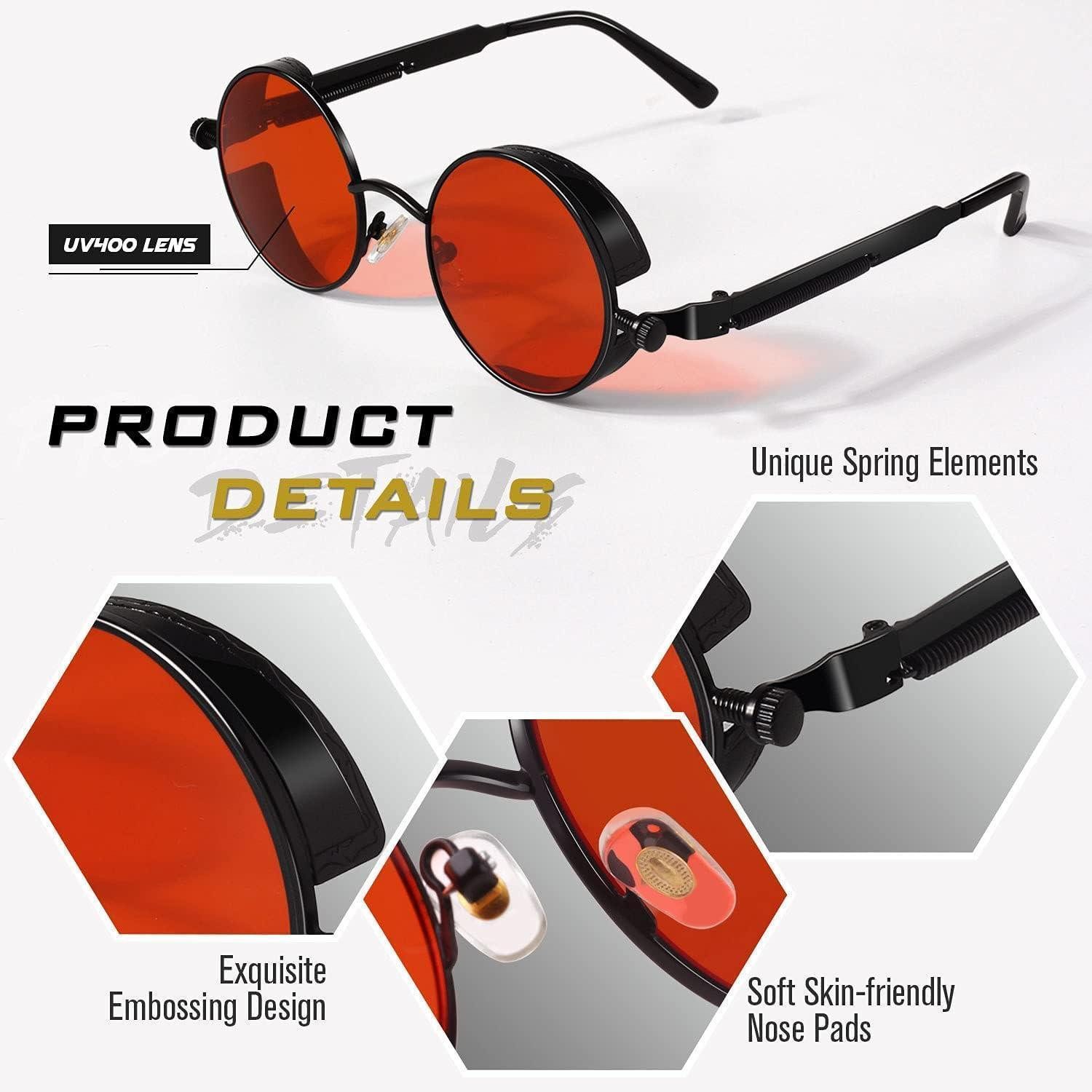 LuxusKollektion Retrosonnenbrille Sonnenbrille Retro Rund Steampunk 1.1 Schwarz Rot Nicht Polarisiert