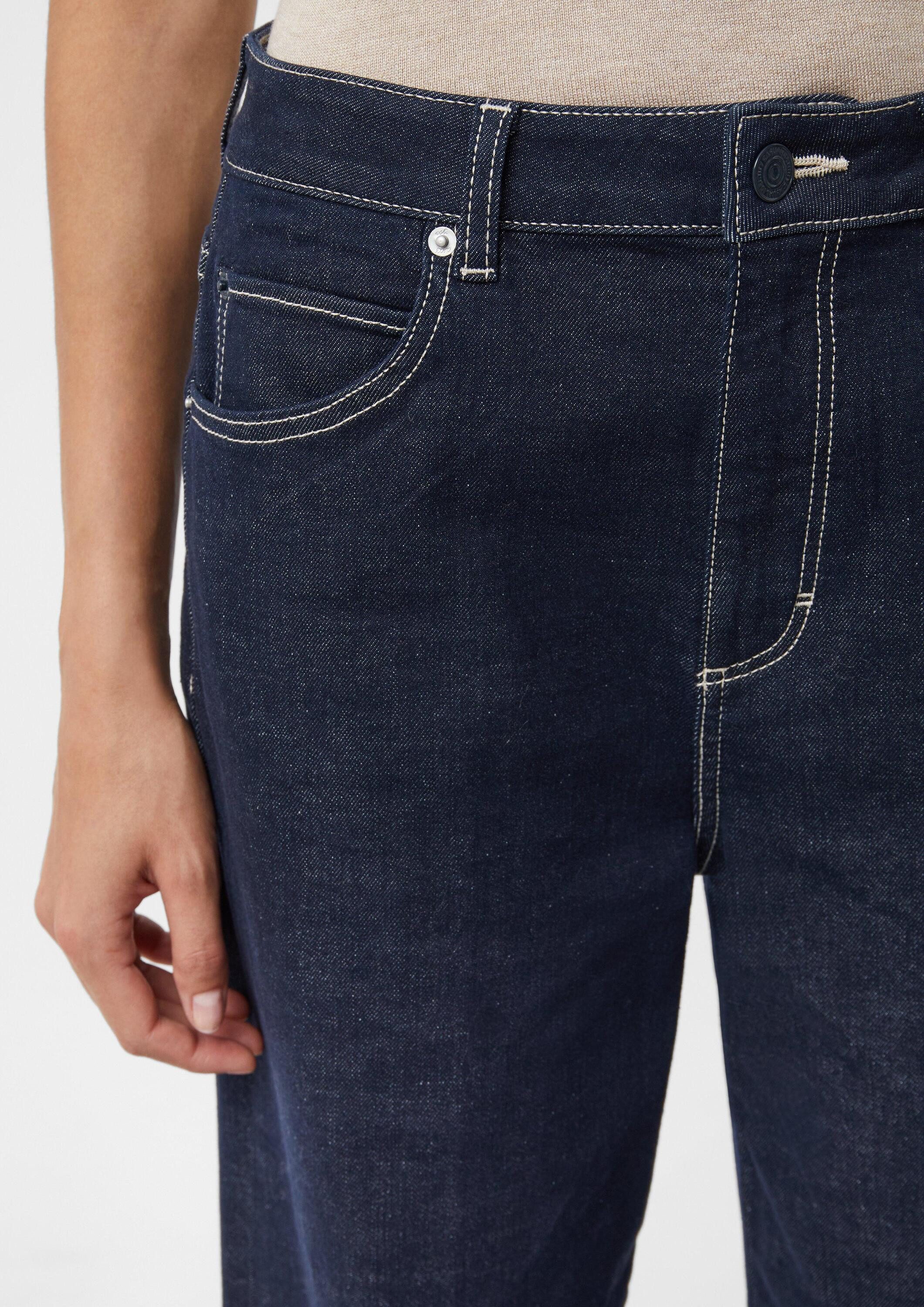 comma Weite Jeans Jeans-Hose Wide-Leg-Jeans mit Umschlag und Kontrastnähten
