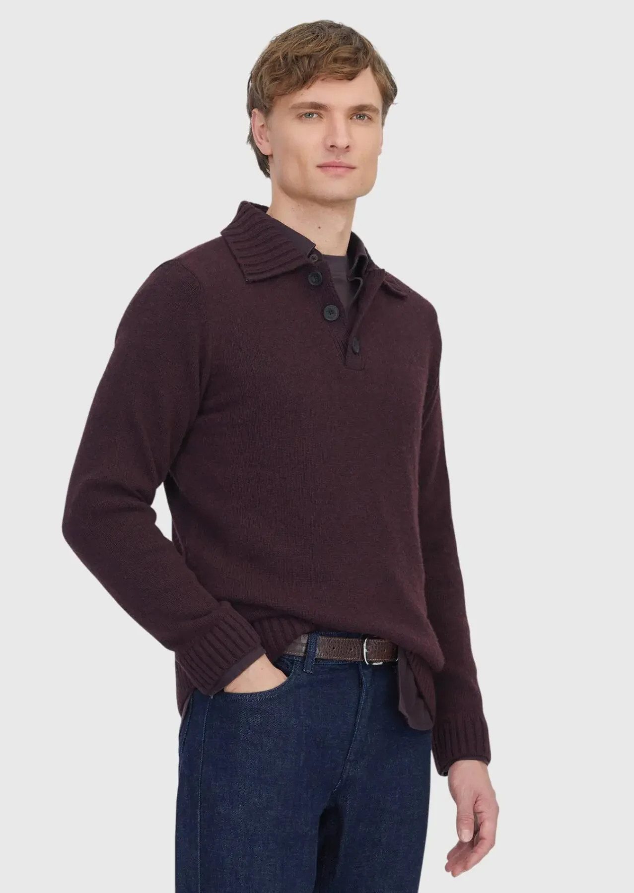 RAMSEY Longpullover Strickpullover in Pflaumenfarben