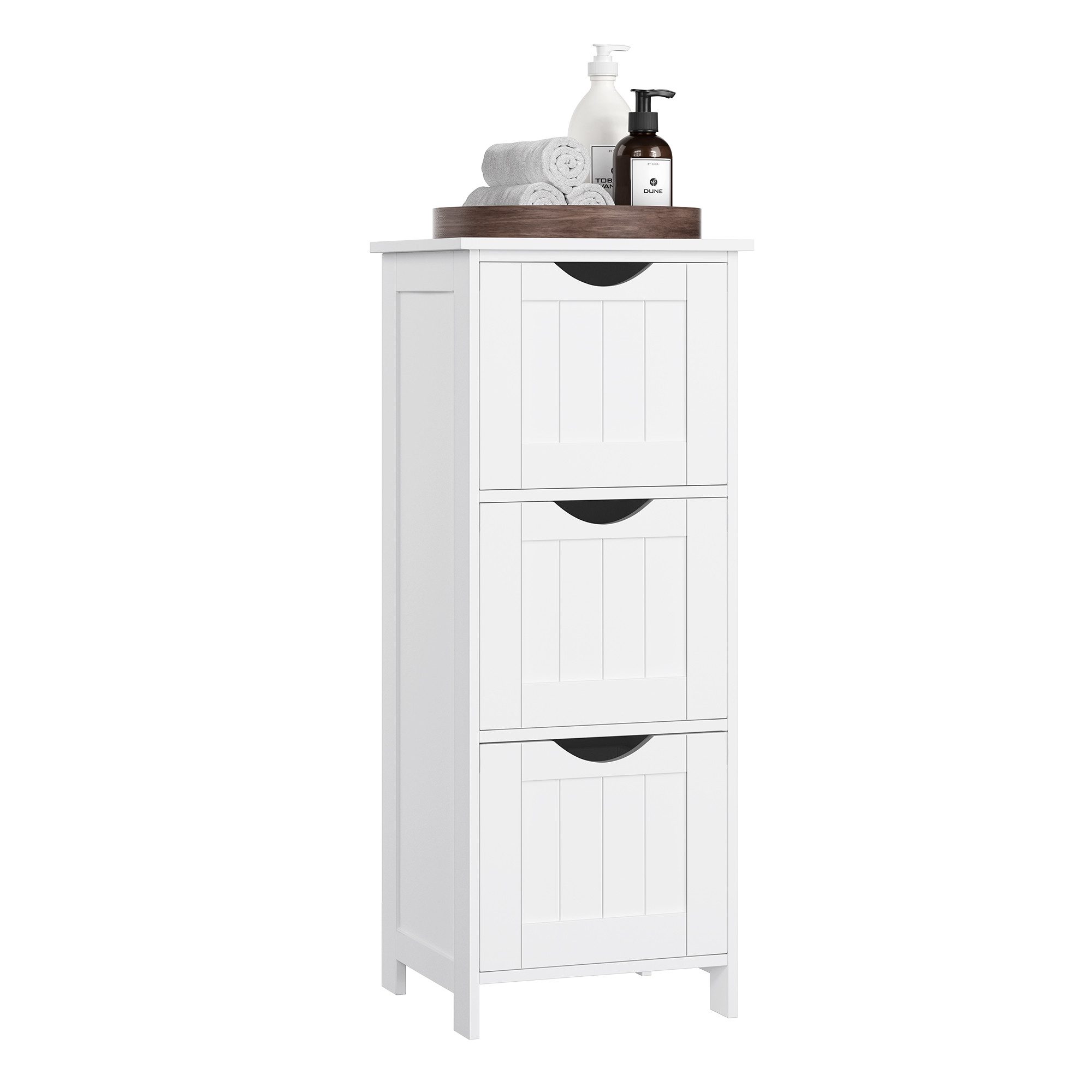 VASAGLE Badkommode Badezimmerschrank, Badschrank, für Badezimmer, Wohnzimmer, Esszimmer, Beistellschrank mit 3 Schubladen, 30 x 32 x 81 cm