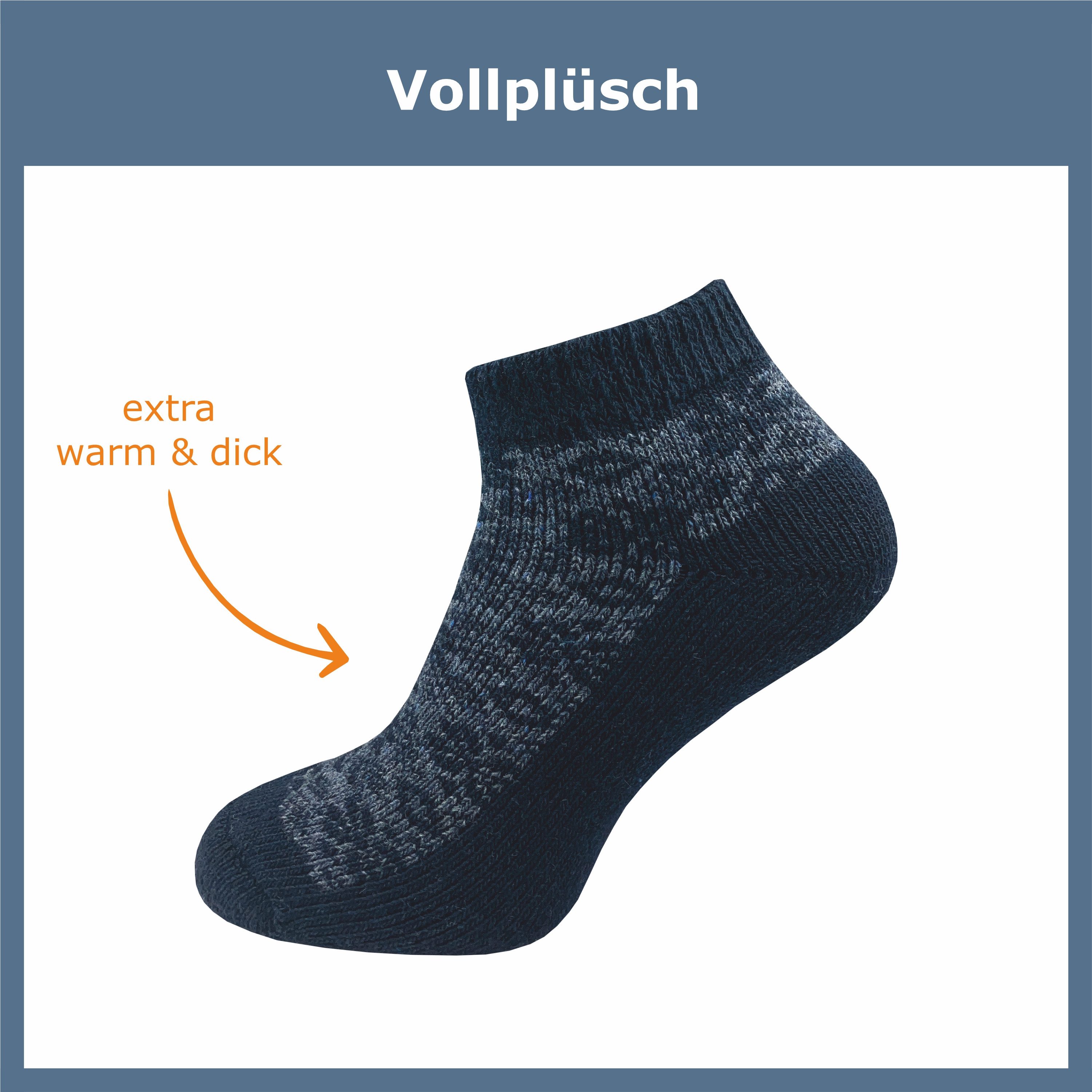GAWILO Sneakersocken für den Winter für Damen - dicke & warme Bettsocken (3 Paar) kurze Wollsocken im Norweger Look aus weichem Vollplüsch