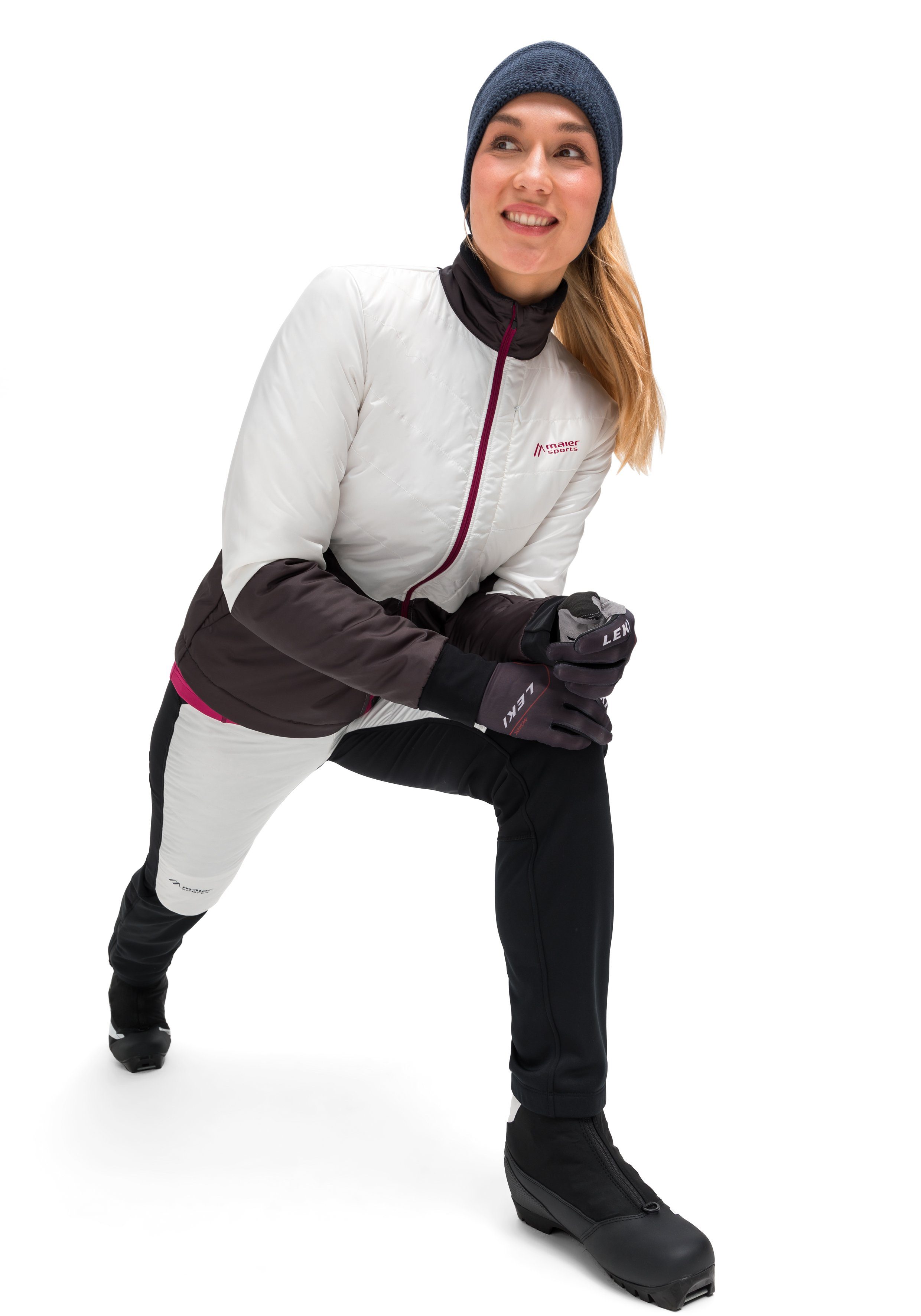 3 Langlaufjacke, weiß Skjoma W Maier wattierte Taschen Sports mit geräumige Damen Wool Outdoorjacke Skijacke