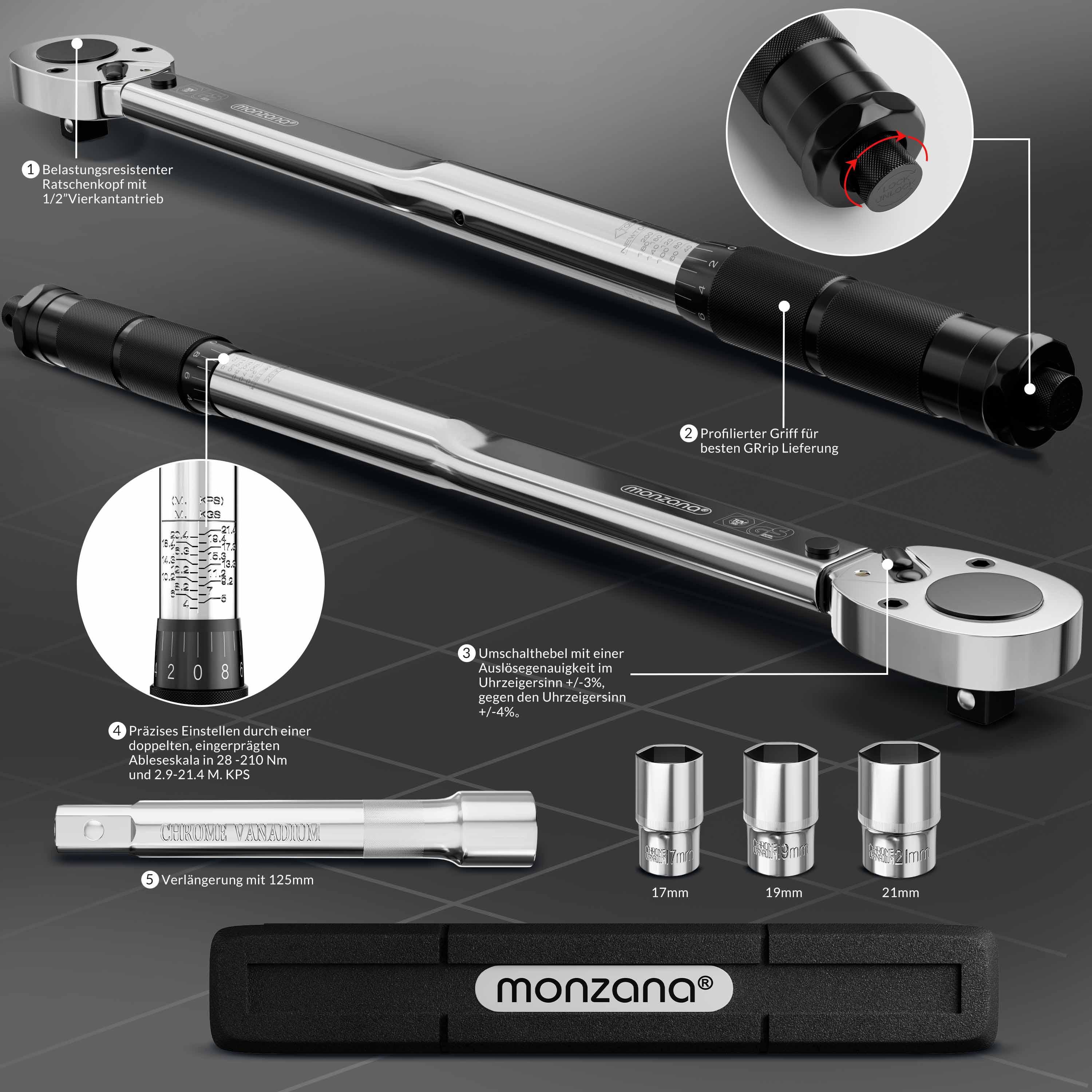 Deuba Wagenheber, 2-tlg., hydraulisch 2 Tonnen 85-330mm Drehmomentschlüssel 6tlg. 1/2" 40-210Nm