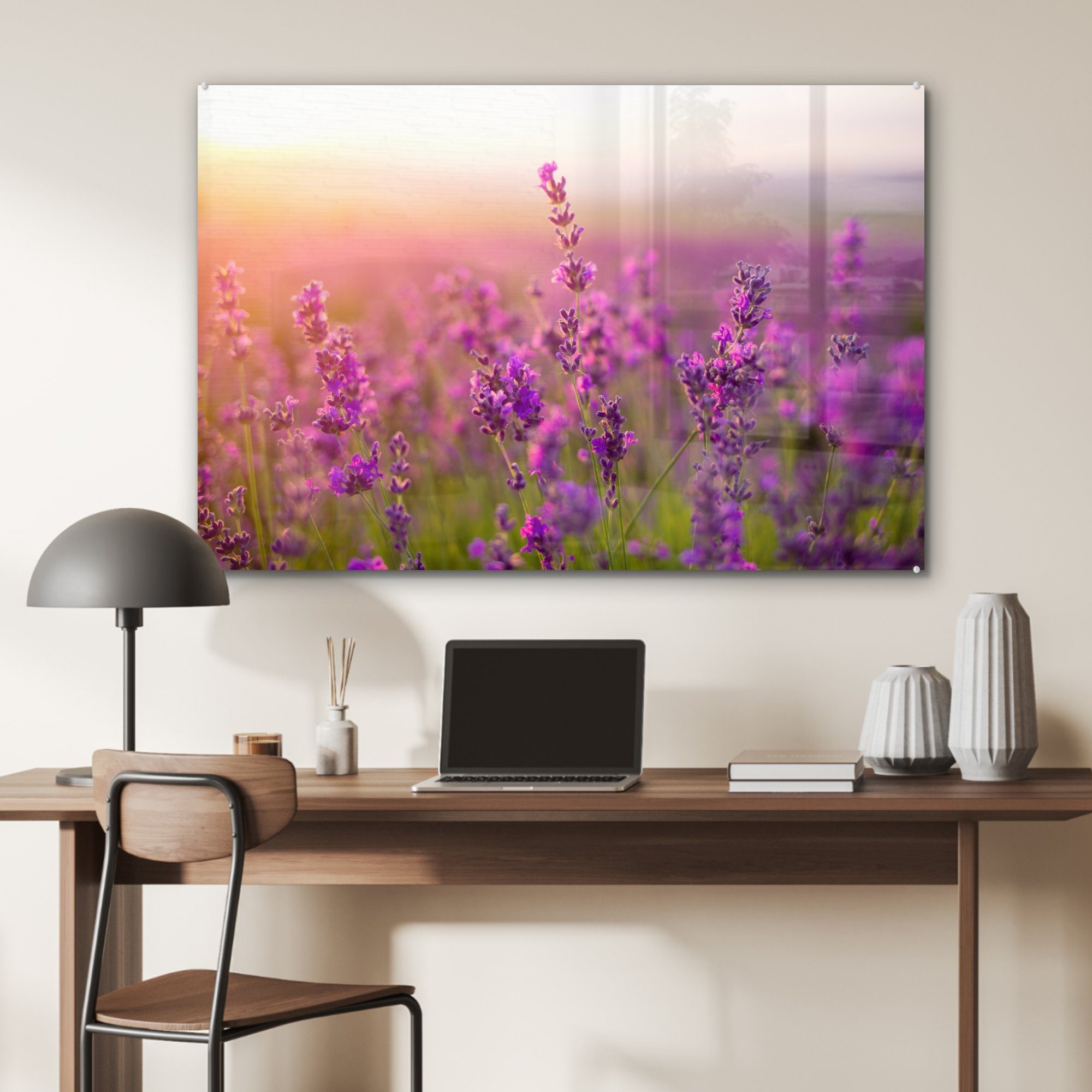 Wohnzimmer (1 St), Acrylglasbilder MuchoWow Frühling - Lavendel Lila, & - Acrylglasbild Schlafzimmer