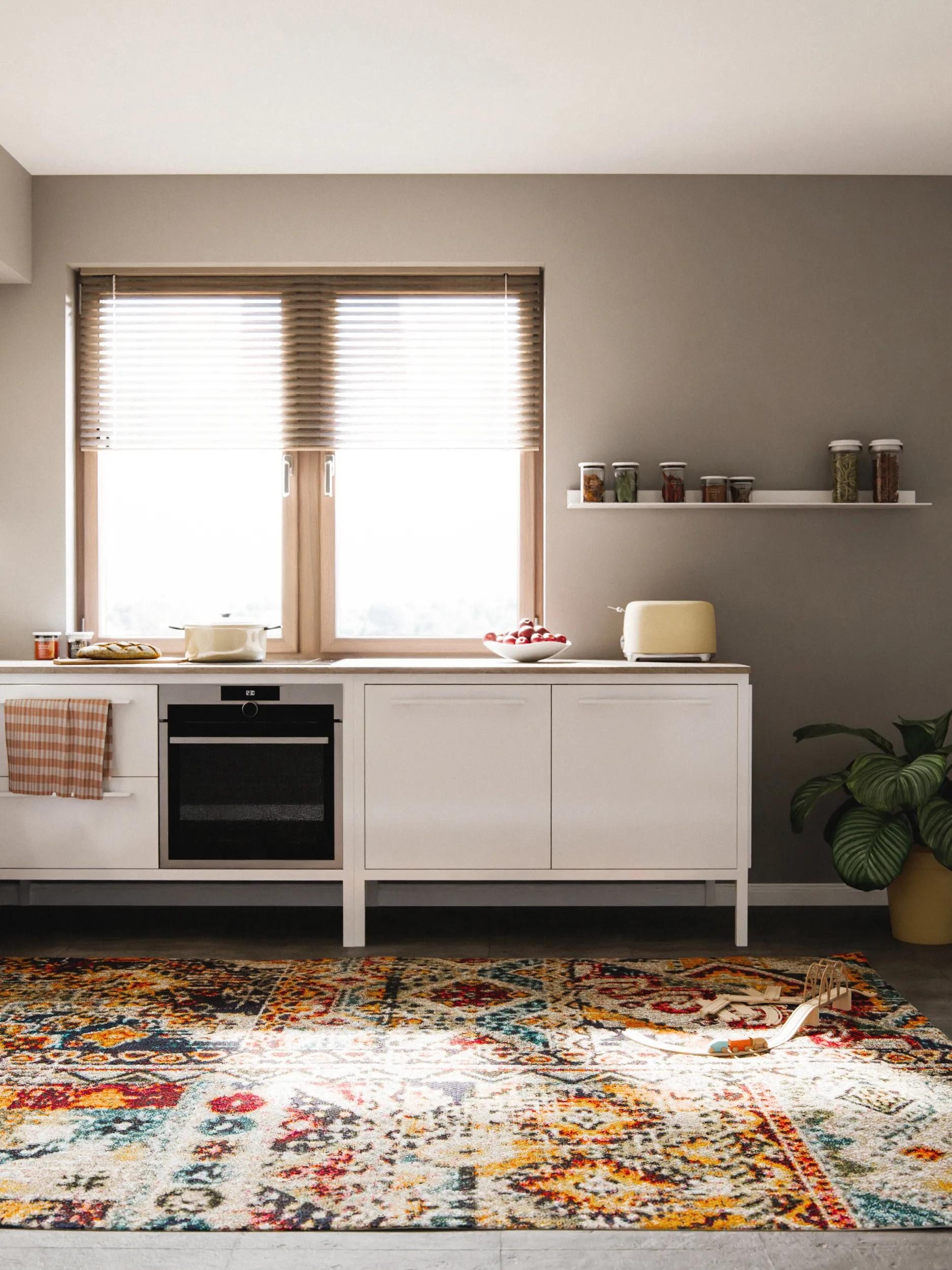 benuta Teppich Casa, rechteckig, Höhe: 11 mm, Teppich Wohnzimmer, Esszimmer, Schlafzimmer, Flur, Farbenfroh, Retro