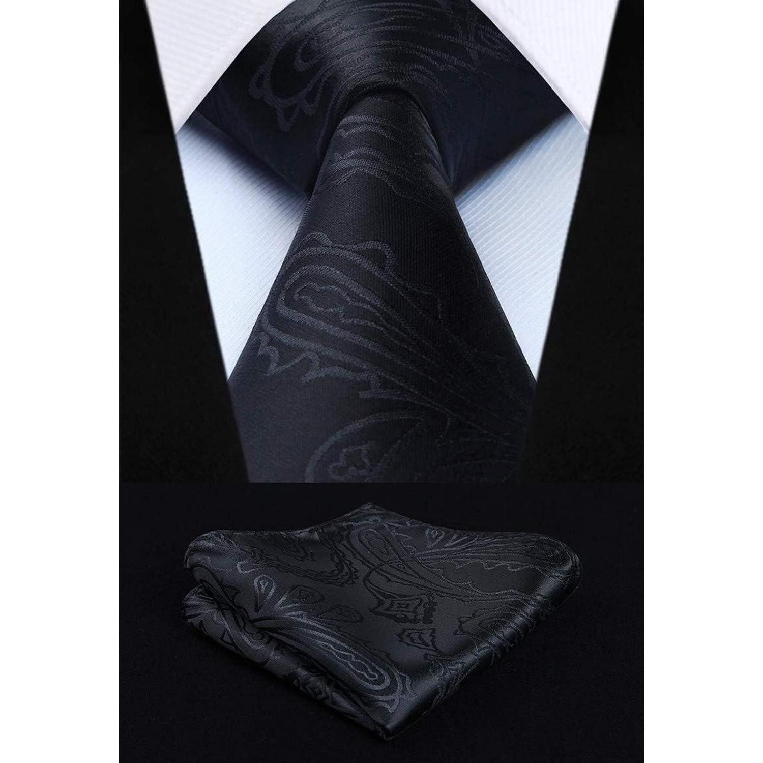 LuxusKollektion Krawatte Weste Herren Floral Hochzeit Jacquard Krawatte XXL Schwarz-3