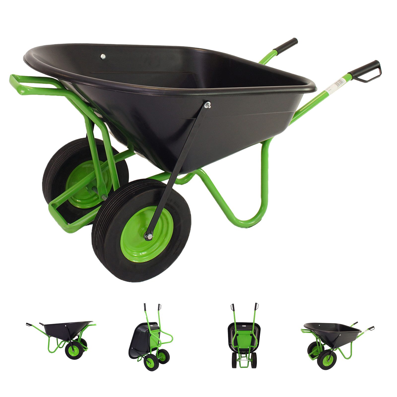 TRUTZHOLM Schubkarre 2-Rad 160L 220kg Gartenschubkarre Vollgummireifen Metallfelge grün