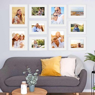 PHOTOLINI Bilderrahmen 10er Set 30x40 cm und 40x50 cm Modern Schmal mit Passepartout