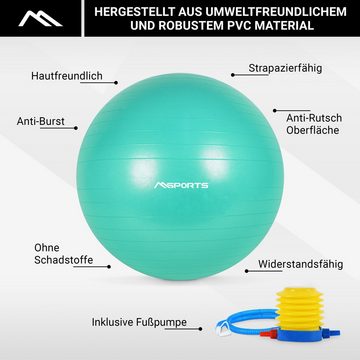 MSports® Gymnastikball Gymnastikball Anti Burst inkl. Pumpe + Workout App