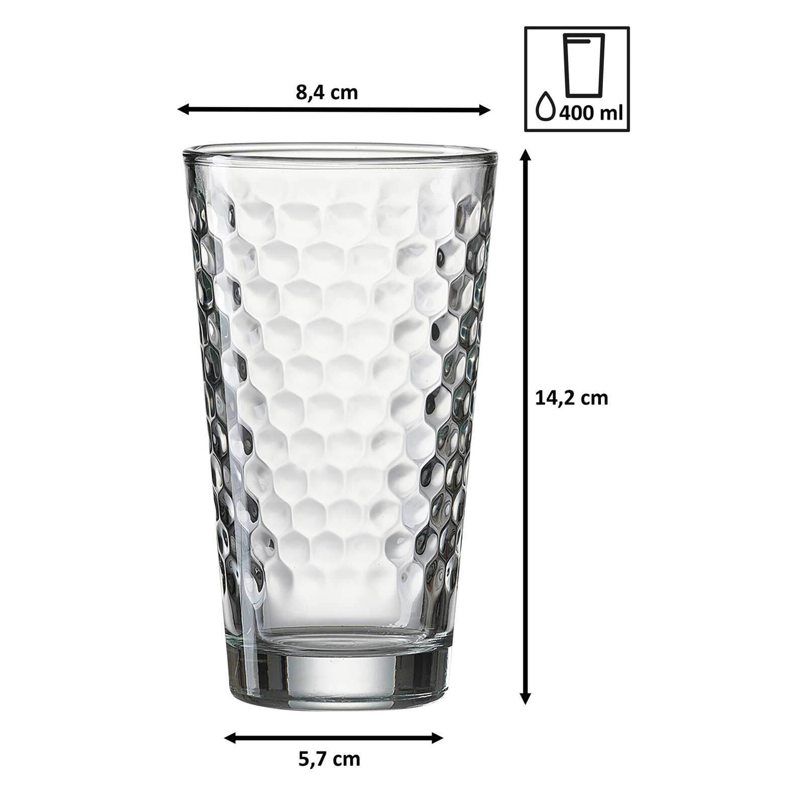 Ritzenhoff & Breker Longdrinkglas Favo Longdrinkgläser 400 ml 12er Set, 12-tlg., Glas