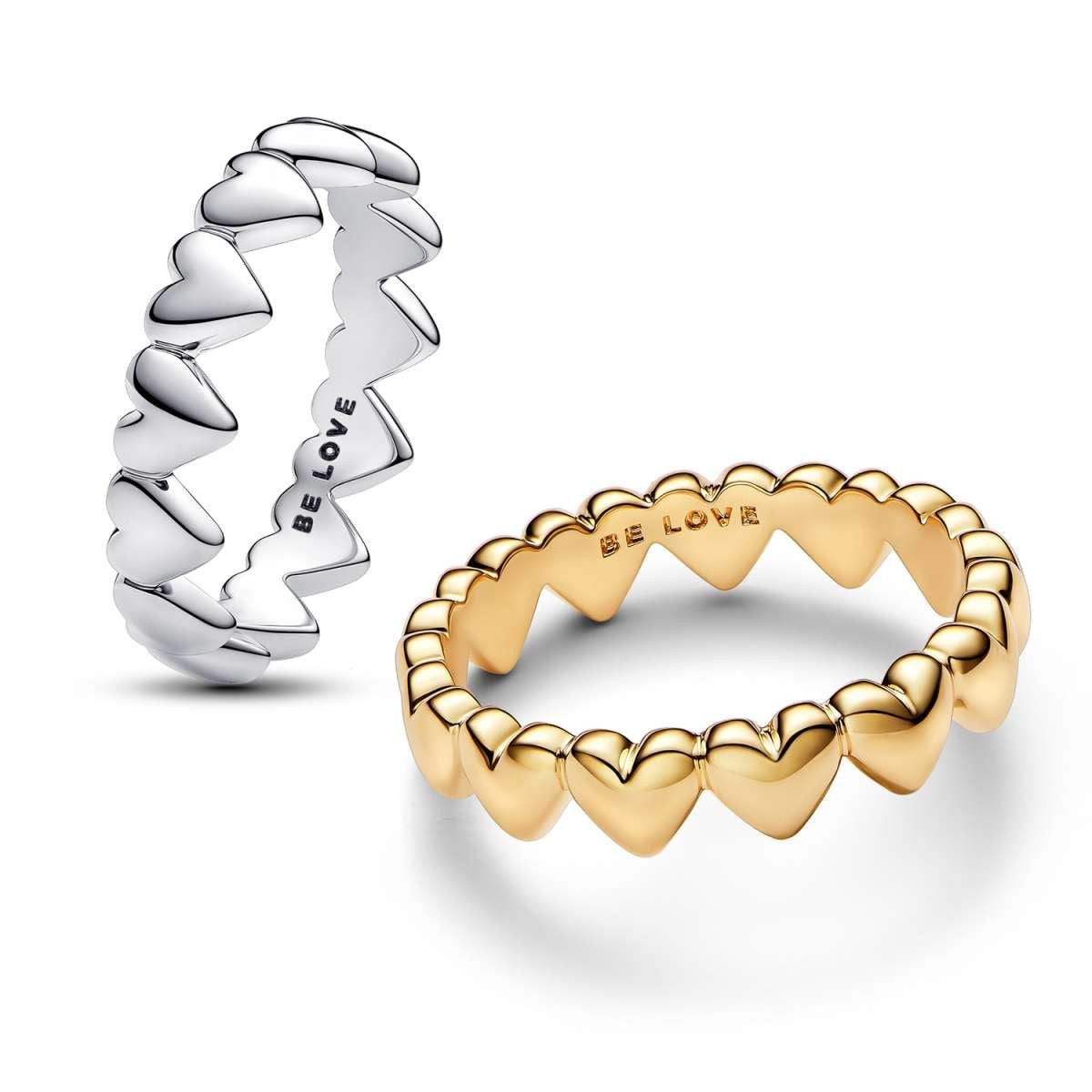 Pandora Fingerring 68618, für Damen Ring-Set Herzensreihe Zweifarbig