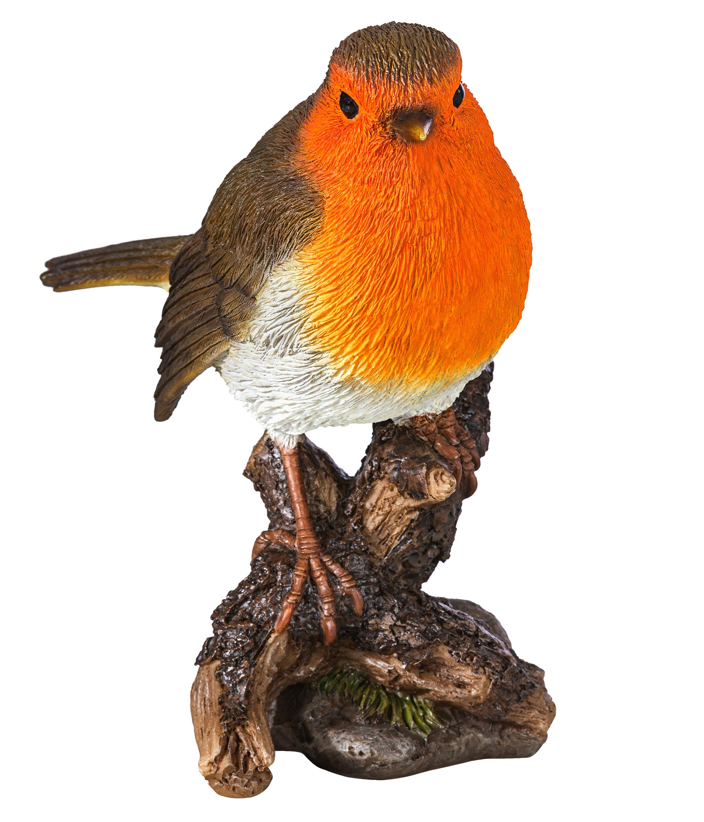 Dehner Gartenfigur Rotkehlchen auf Baumstumpf, 10 x 7.5 x 12.8 cm, Polyresin, handgefertigte Tierfigur, frostbeständig