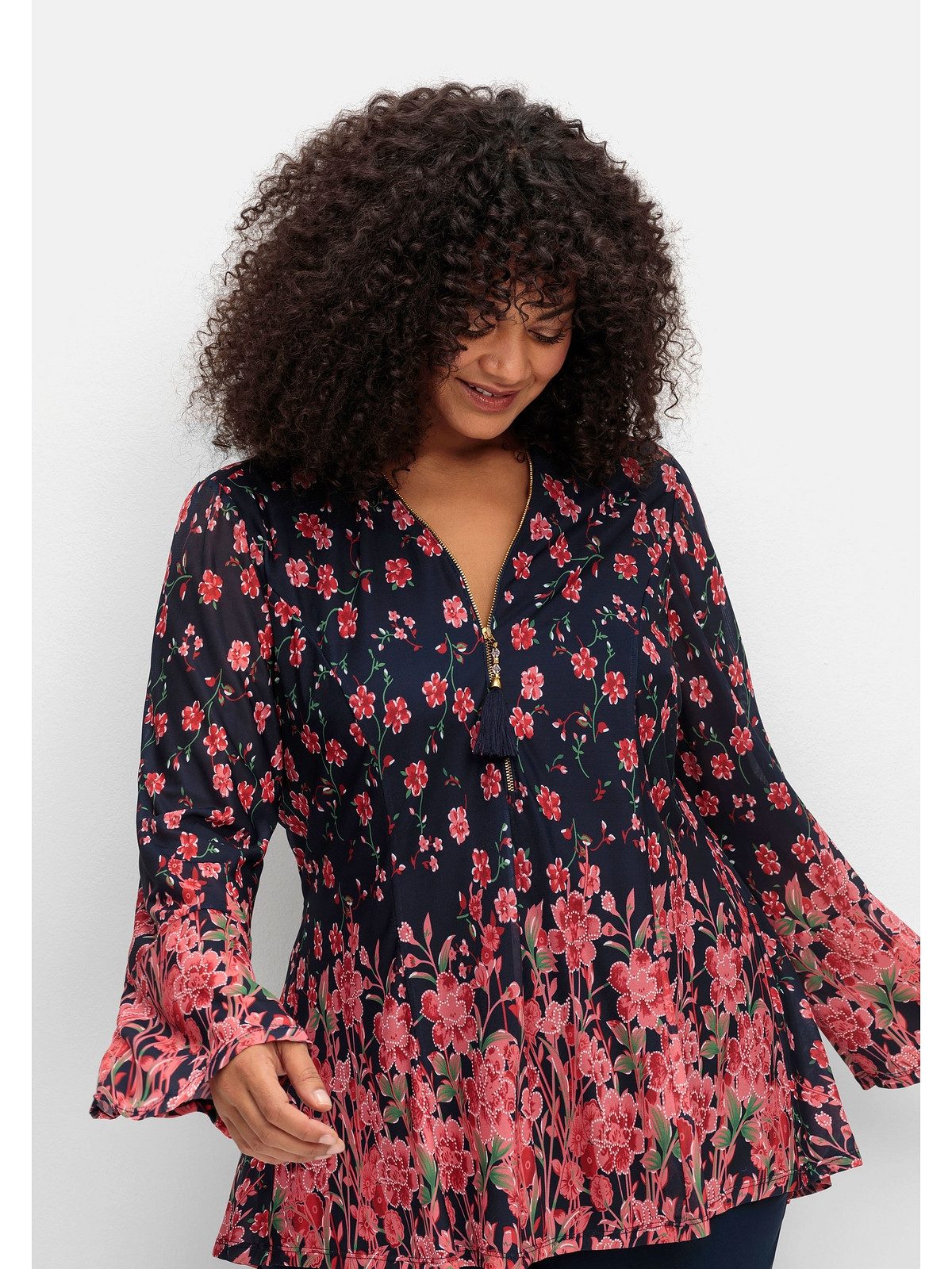 sheego by Joe Browns Tunika Große Größen aus Mesh, gefüttert, mit Trompetenärmeln