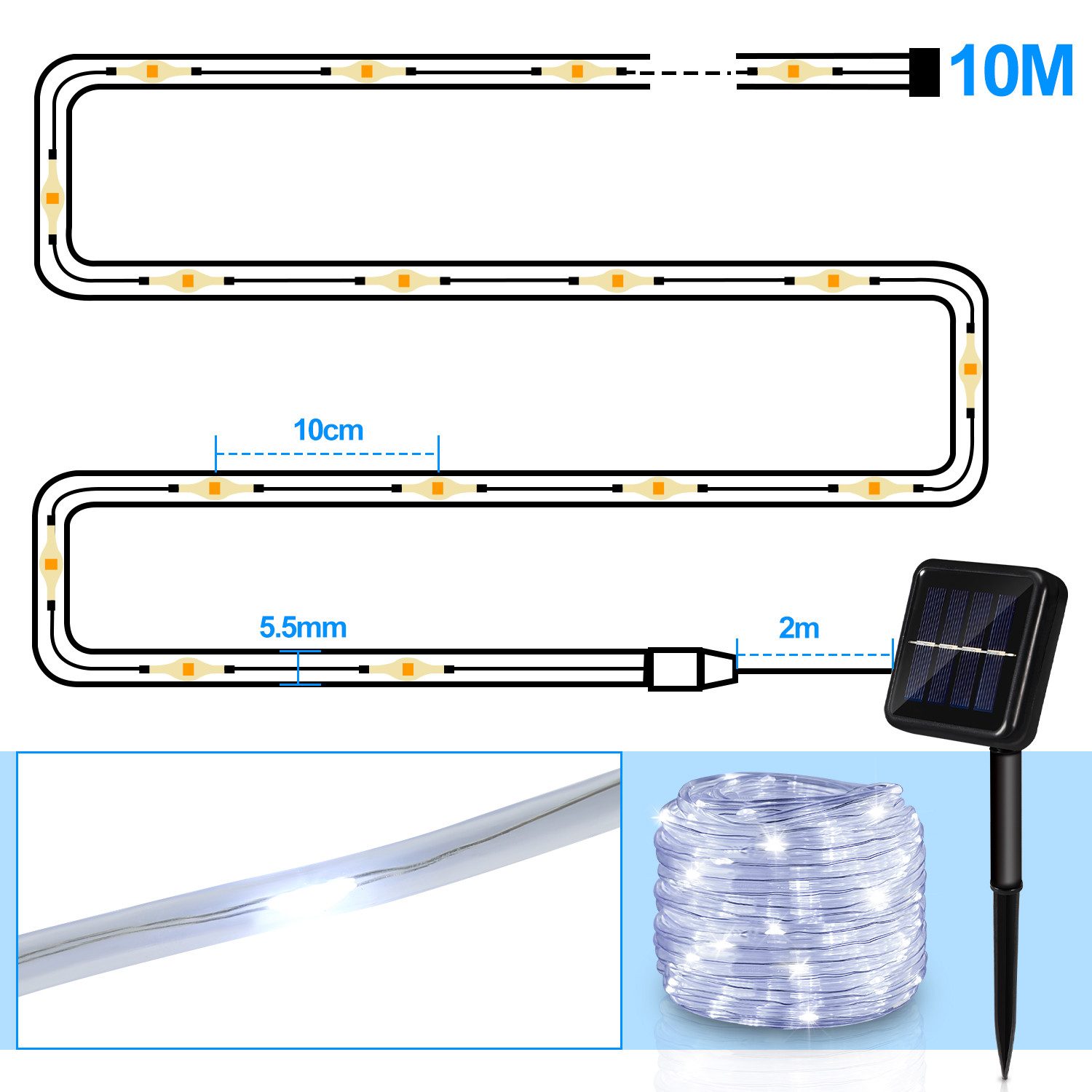 Clanmacy LED-Lichterschlauch Solar Lichterkette Lichtschlauch Beleuchtung günstig online kaufen