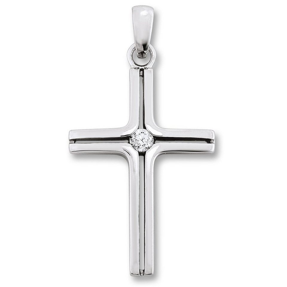 ONE ELEMENT Kettenanhänger Zirkonia Kreuz Anhänger aus 925 Silber, Damen  Silber Schmuck, Breite : 16,40 mm - Höhe : 28,80 mm incl. Öse