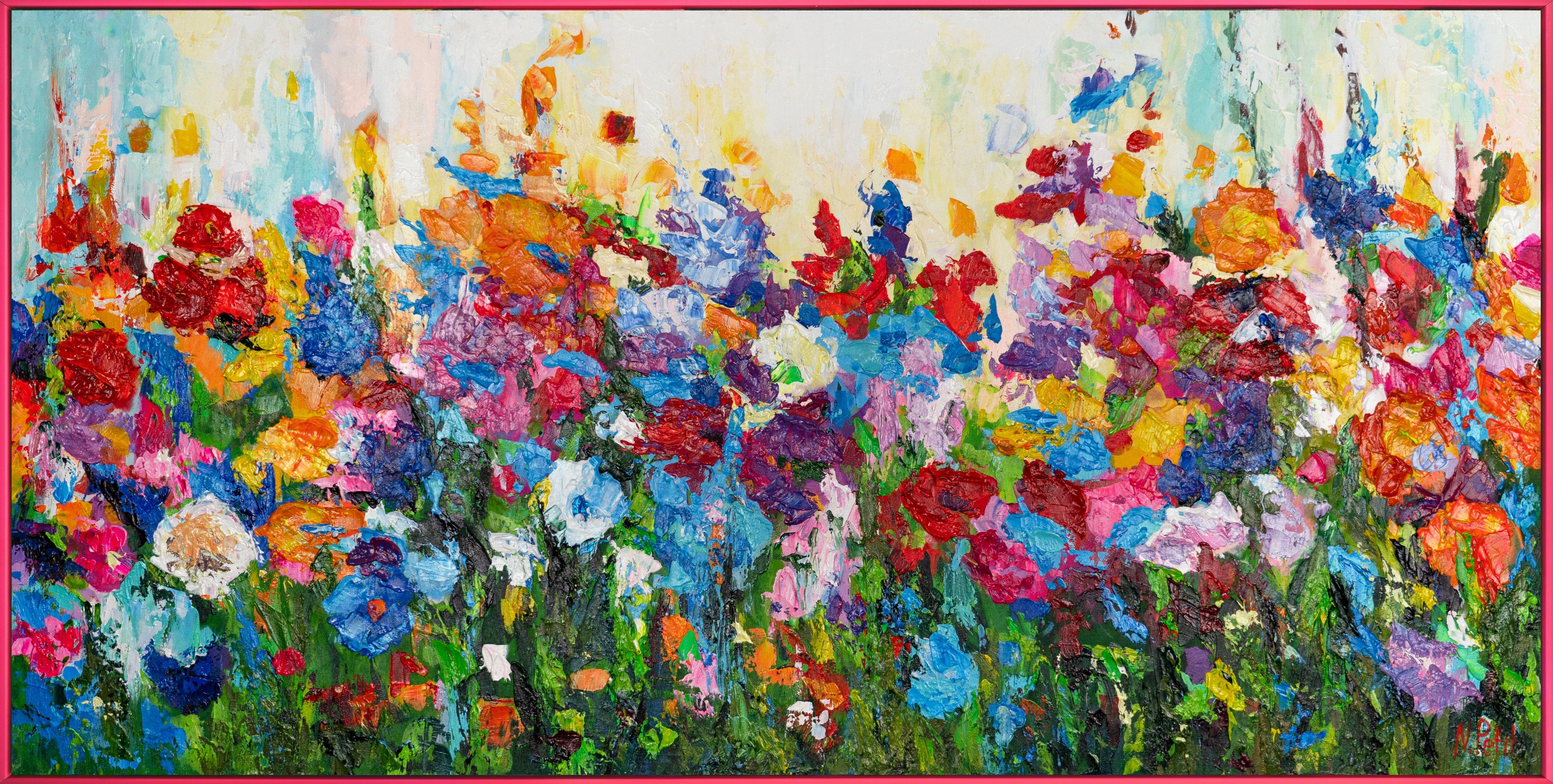 in Blumige Rahmen YS-Art Mit Blumen Gemälde Farben, Rosa