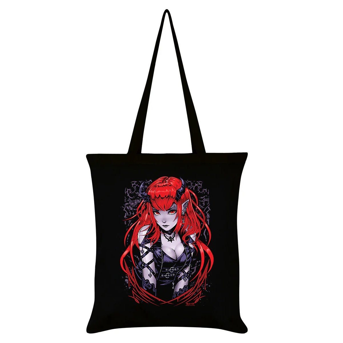 Schultertasche Gothic Stofftasche in schwarz Anime Girl Tote Bag aus Baumwolle